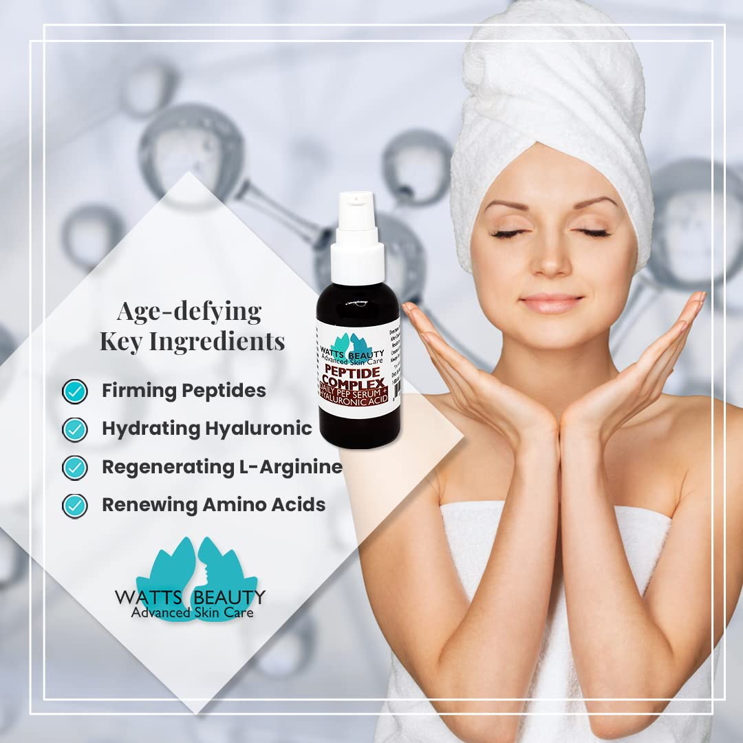 Watts Beauty Peptide - Hyaluronic Acid Concentrated Serum Complex with L - Arginine & Silk Amino Acids- 2oz