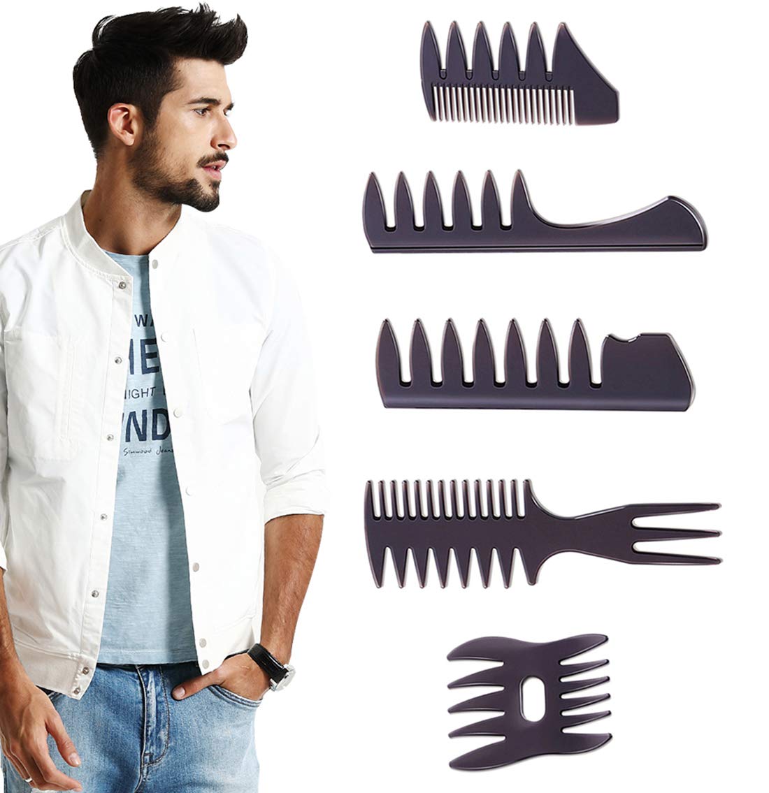 Styling Hair Comb Set Salon Barber Hairstylist Comb 5 Pack Professional Hair Brush Retro Hairdressing Hair Care Style Accessory Double-sided for Men Boy Gentleman