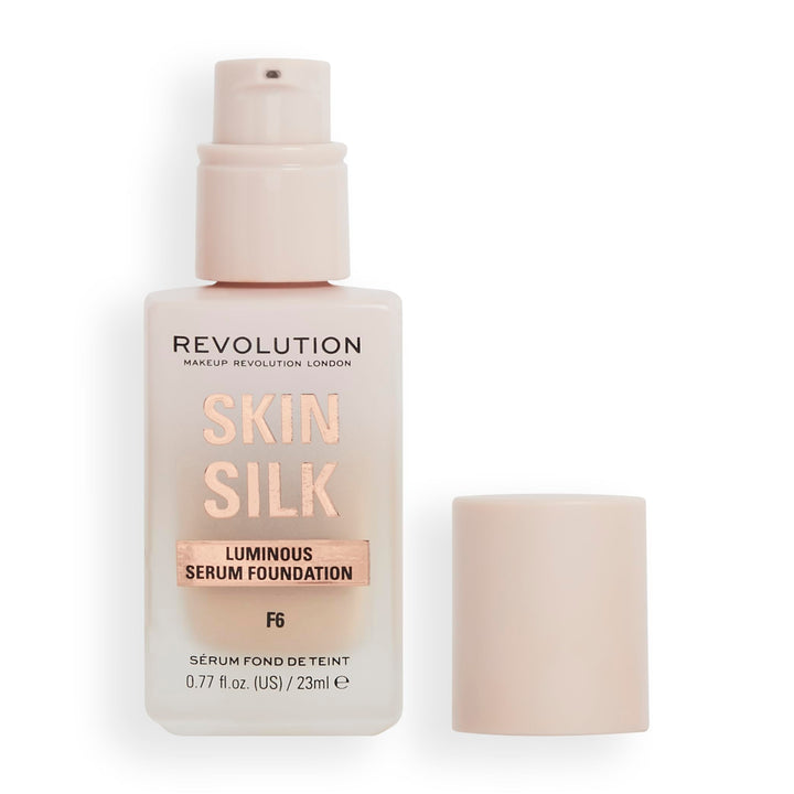 Revolution Beauty, Skin Silk Serum Foundation, Light to Medium Coverage, Lightweight & Radiant Finish, Contains Hyaluronic Acid, F6 Light Skin Tones, 0.77 Fl. Oz.