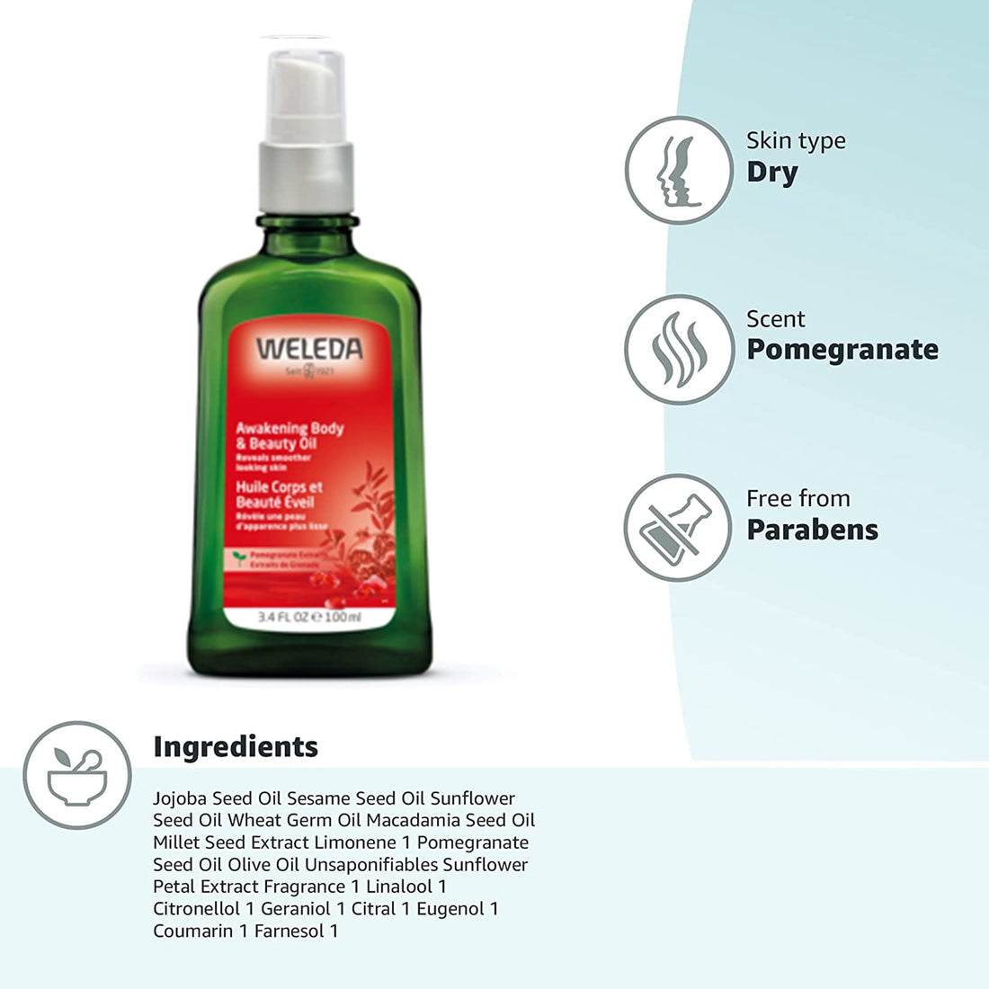 Weleda Regenerating Body Oil, Pomegranate, 3.4 Ounce
