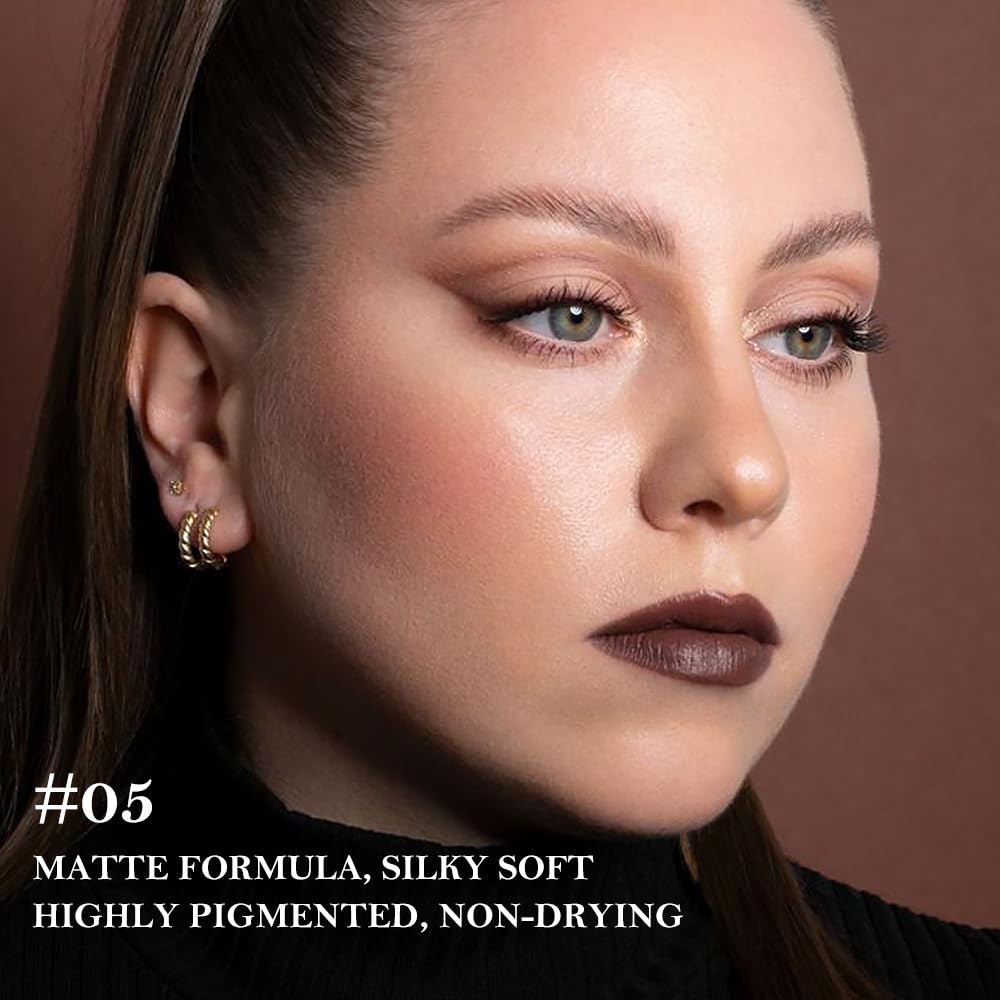 JUAAZIN Maroon Gradient Matte Lipstick Crayon Lip Liner pencil, Flawless Contour Gradual Ombre Effect lip Pencil, for Women Long Lasting Waterproof Smudge Proof Lipstick Pencil 05#