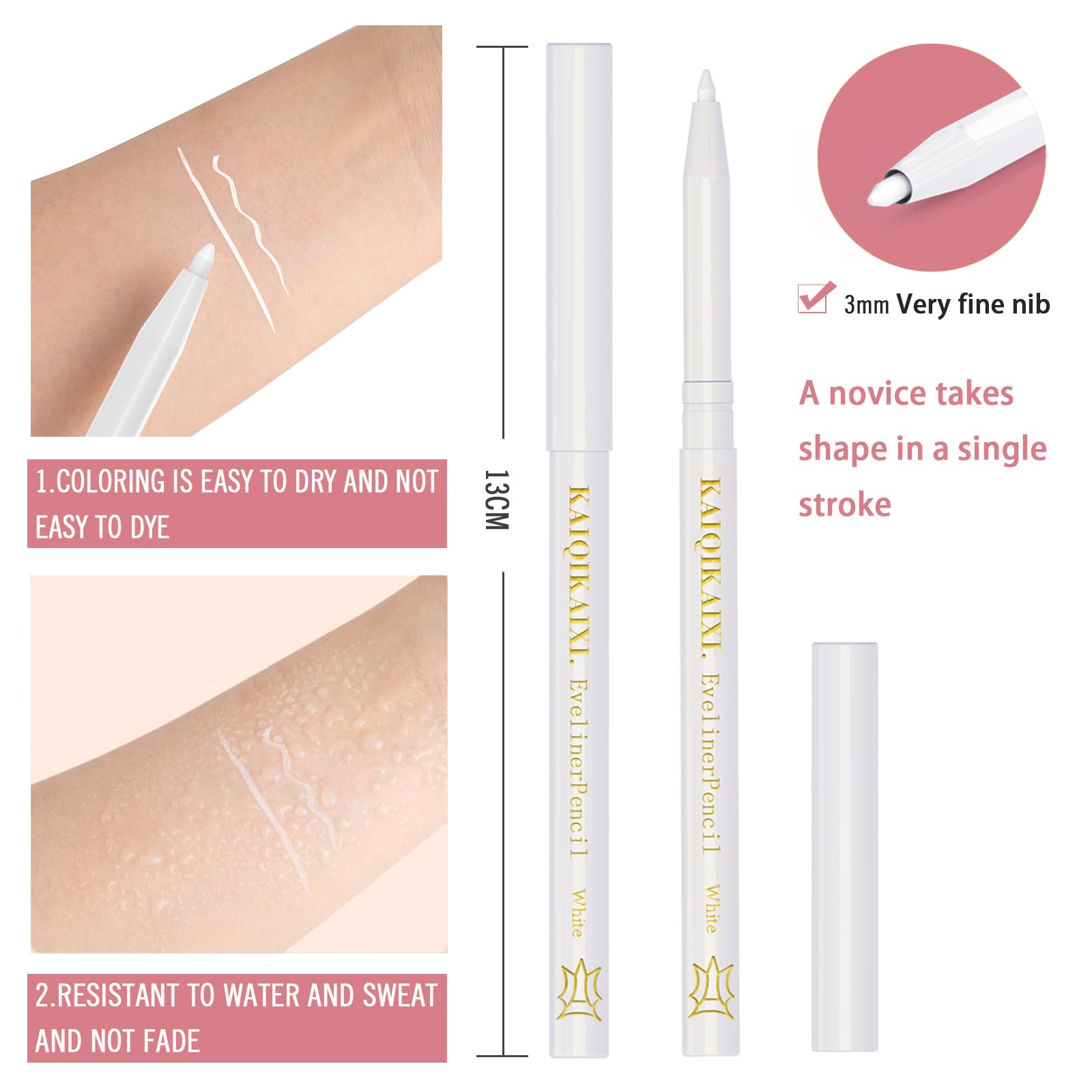 6Pcs White Eyeliner Pencils Professional Use as Highlighter,Lip Line Pen Long-lasting Nice Color Eye Brow Gel Pen Makeup Brow Tint Pencils Beauty Makeup Tools