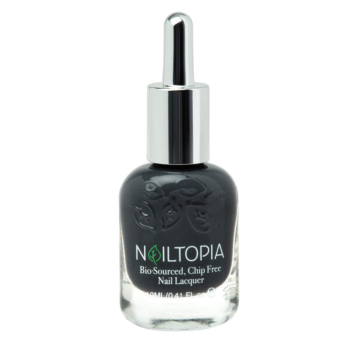 Nailtopia - Plant-Based Chip Free Nail Lacquer - Non Toxic, Bio-Sourced, Long-Lasting, Strengthening Polish - Back to Basics (Dark Grey) - 0.41oz