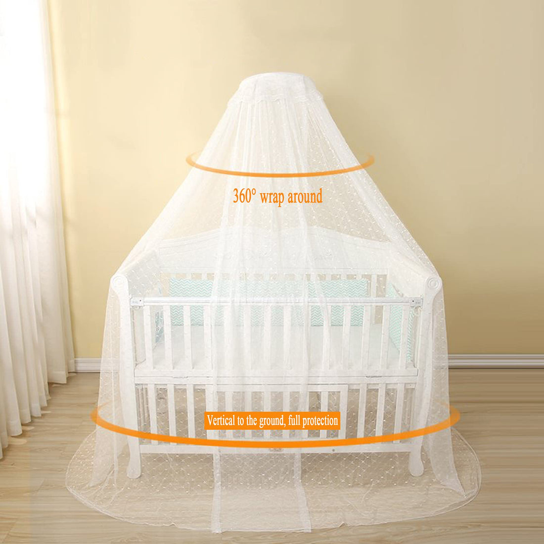 Cdycam Baby Infant Toddler Bed Dome Cots Mosquito Netting Hanging Bed Net Mosquito Bar Frame Palace-Style Crib Bedding Set (White Mosquito Netting Only, Without Stand)