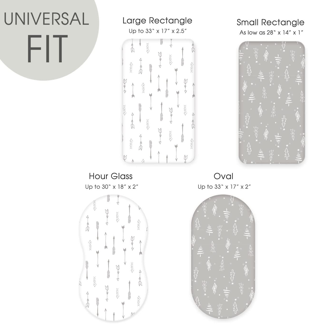 GRSSDER Stretchy Ultra Soft Fitted Bassinet Sheet Set 2 Pack, Universal Fit for Bassinets Baby Cradle Moses Basket Oval Rectangle Mattress, Christmas Trees/Arrows Bassinet Sheets for Girls and Boys