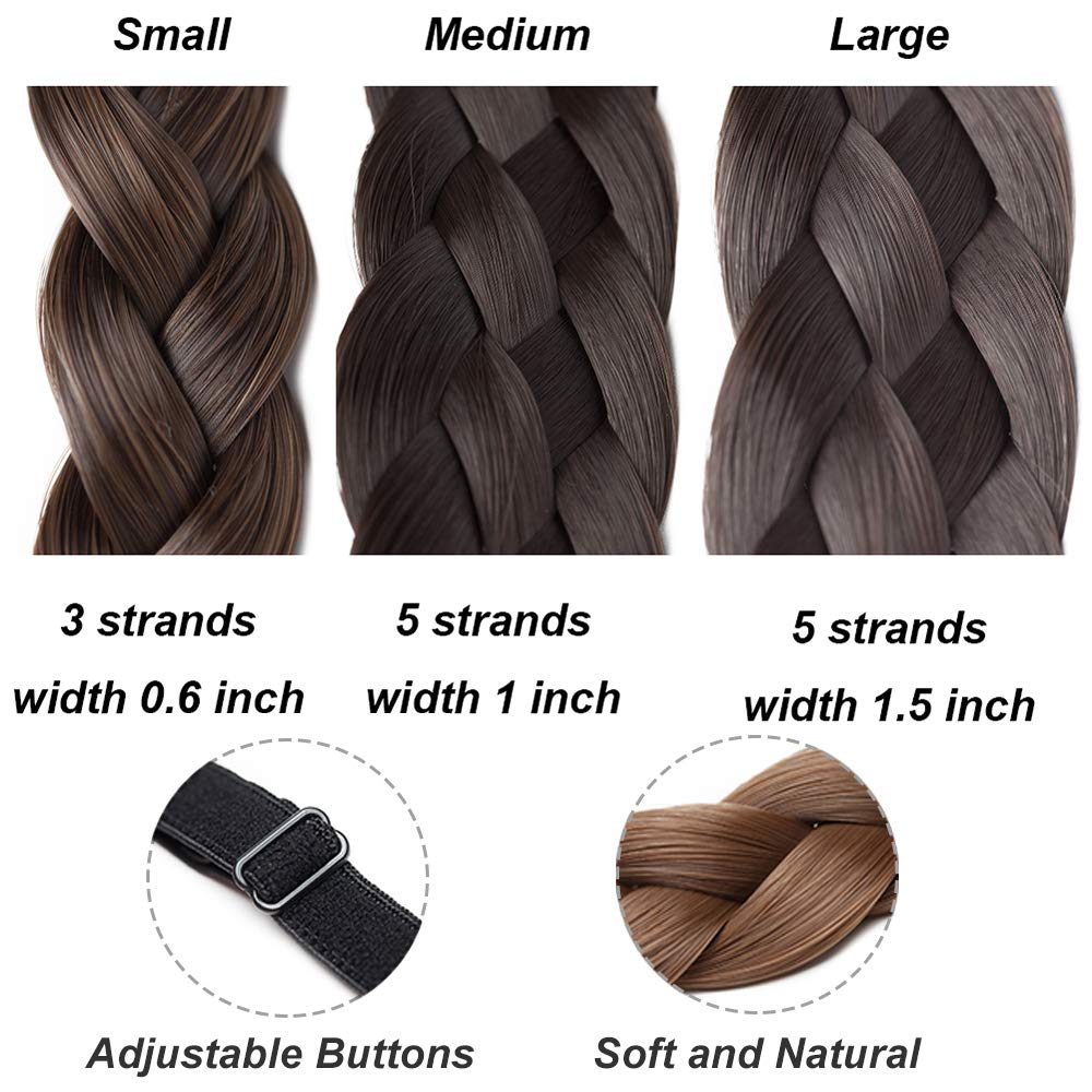 Twist Braided Hair Headbands 5 Strands Synthetic Hair Classic Chunky Wide Braids Elastic Stretch Plaited Braid Hairpiece Women Beauty Accessory 30g 1 inch wide 4A Dark Brown