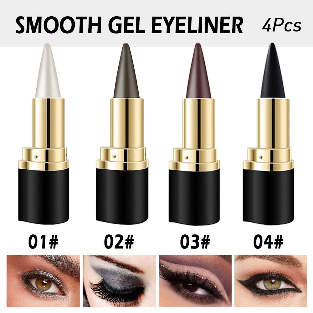 evpct 4Pcs Black Silver Grey Brown Gel Eyeliner Pencil Eye Face Paint Sticks Makeup Set, Natural Black Gel Eyeliner Cream Waterproof Crayon Pencils Applicator Tool delineador de ojos contra el agua