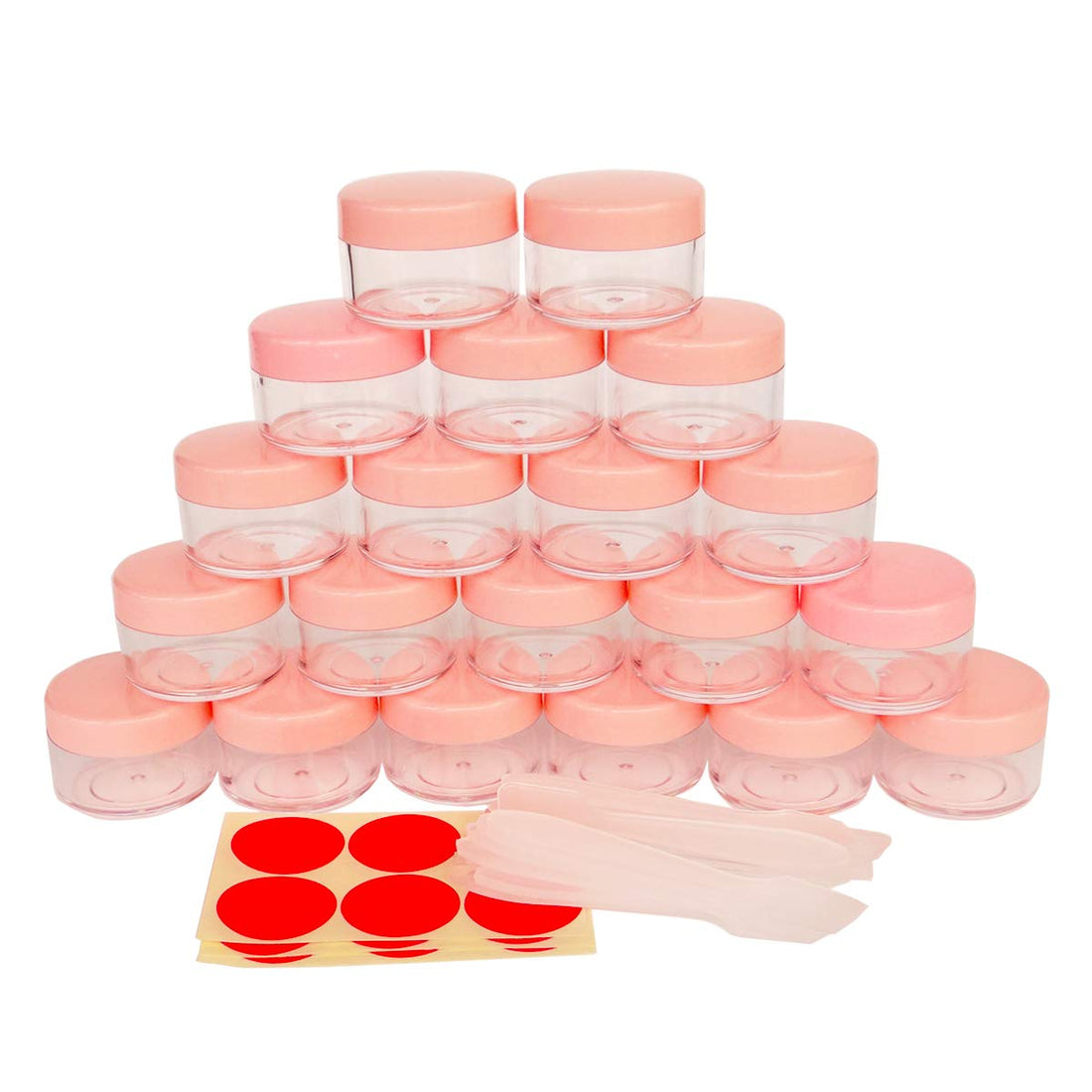 GreatforU Pale Pink: 20Pcs 15 Gram 15Ml Jars, Small Cosmetic Sample Empty Container, Plastic Round Pot Pink Screw Cap Lid, Tiny 15G Bottle for Makeup, Eye Shadow, Nails, Powder, Jewelry, Be
