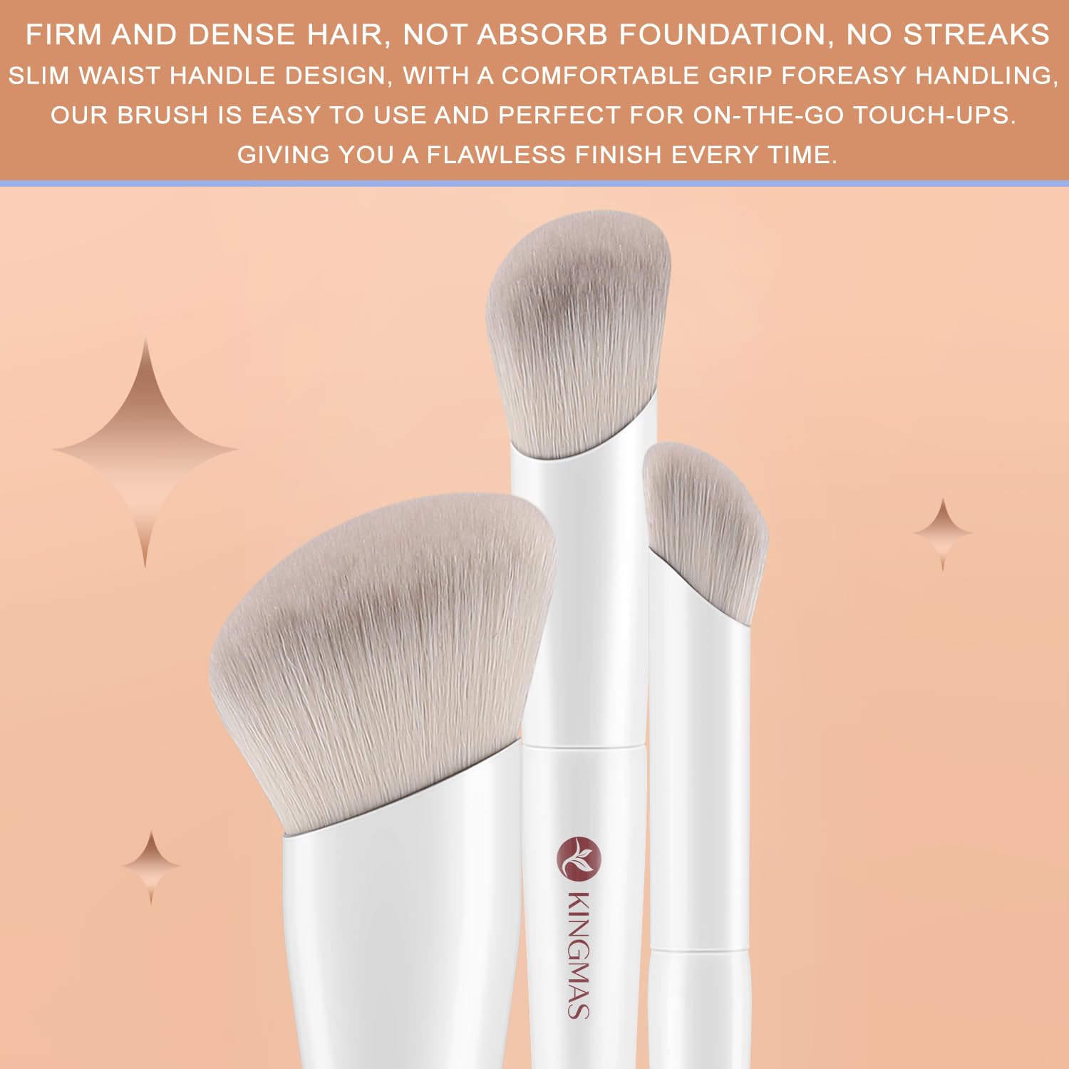 KINGMAS Angled Foundation Brush Concealer Brush, Premium Kabuki Makeup Brush for Liquid, Blending, Cream, Powder, Blush Buffing Stippling Face Makeup Tools White (White, A. 3Pcs (170W/270W/370W))