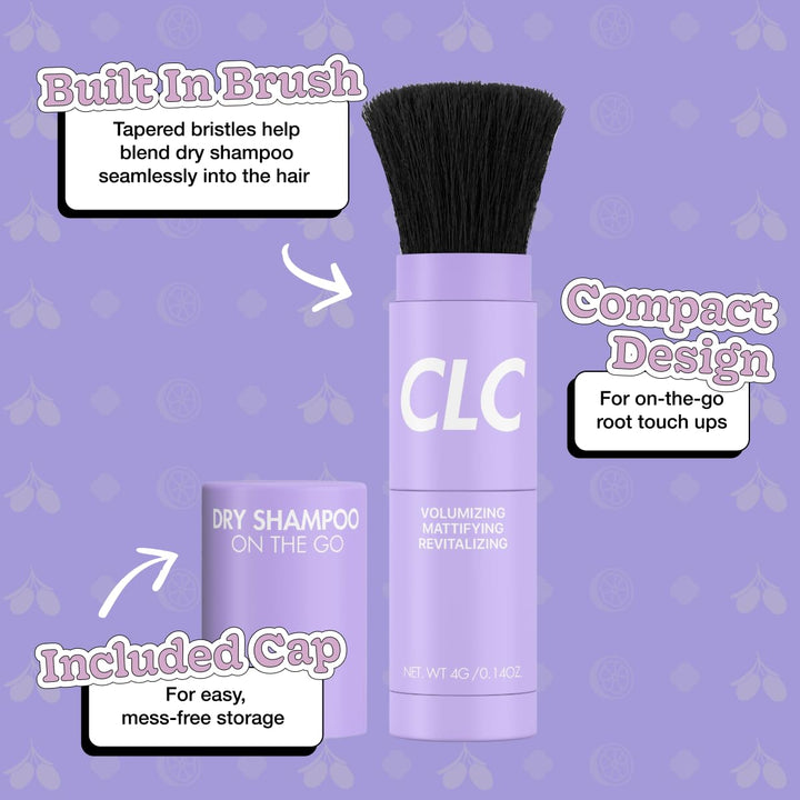 CLC Dry Shampoo Powder Brush - Ideal for Oily Hair - Convenient for On-the-Go Use - Non Toxic Powder Dry Shampoo with Brush for Volume -Talc and Paraben Free - Non Aerosol Dry Shampoo Gift for Women
