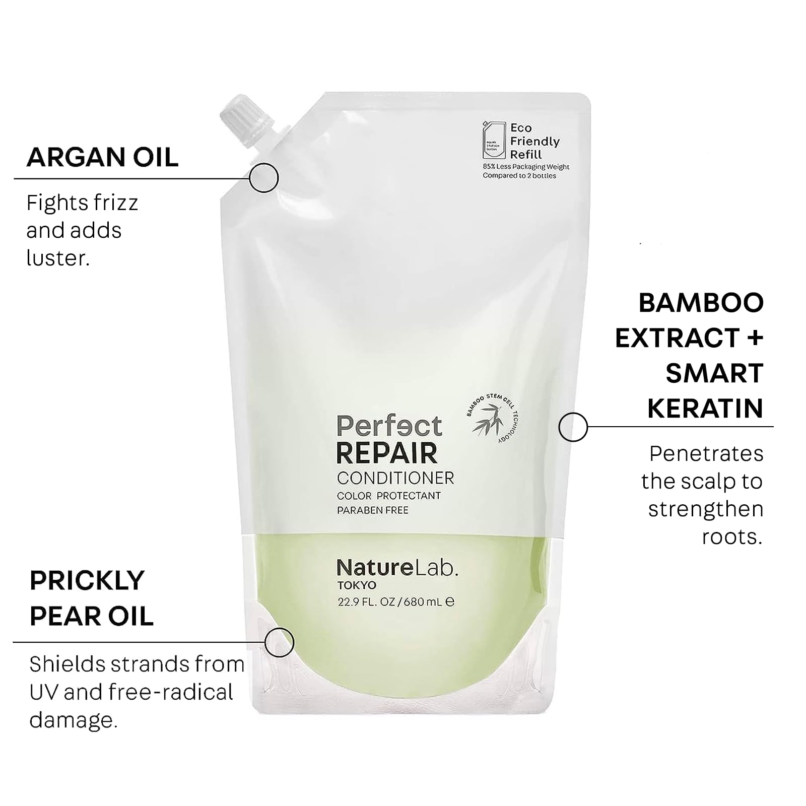 NatureLab. TOKYO Perfect Repair Conditioner: Eco-Friendly Refill Pouch: Moisturizing Conditioner to Replenish and Restore Damaged, Color Treated Hair and Strengthen New Hair I 22.9 FL OZ / 680ml