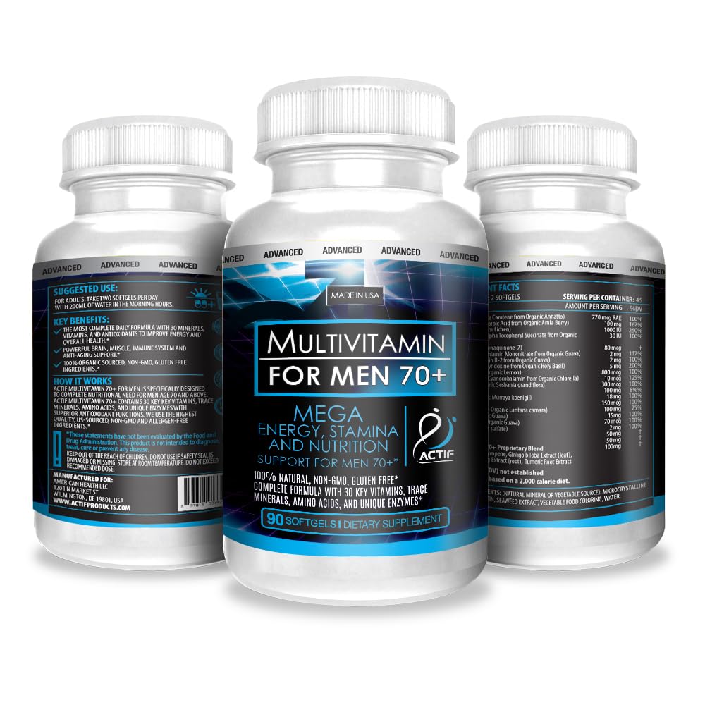 ACTIF Multivitamin for Men Age 70+ with 30 Advanced Factors – Non GMO, Made in USA, 90 Count