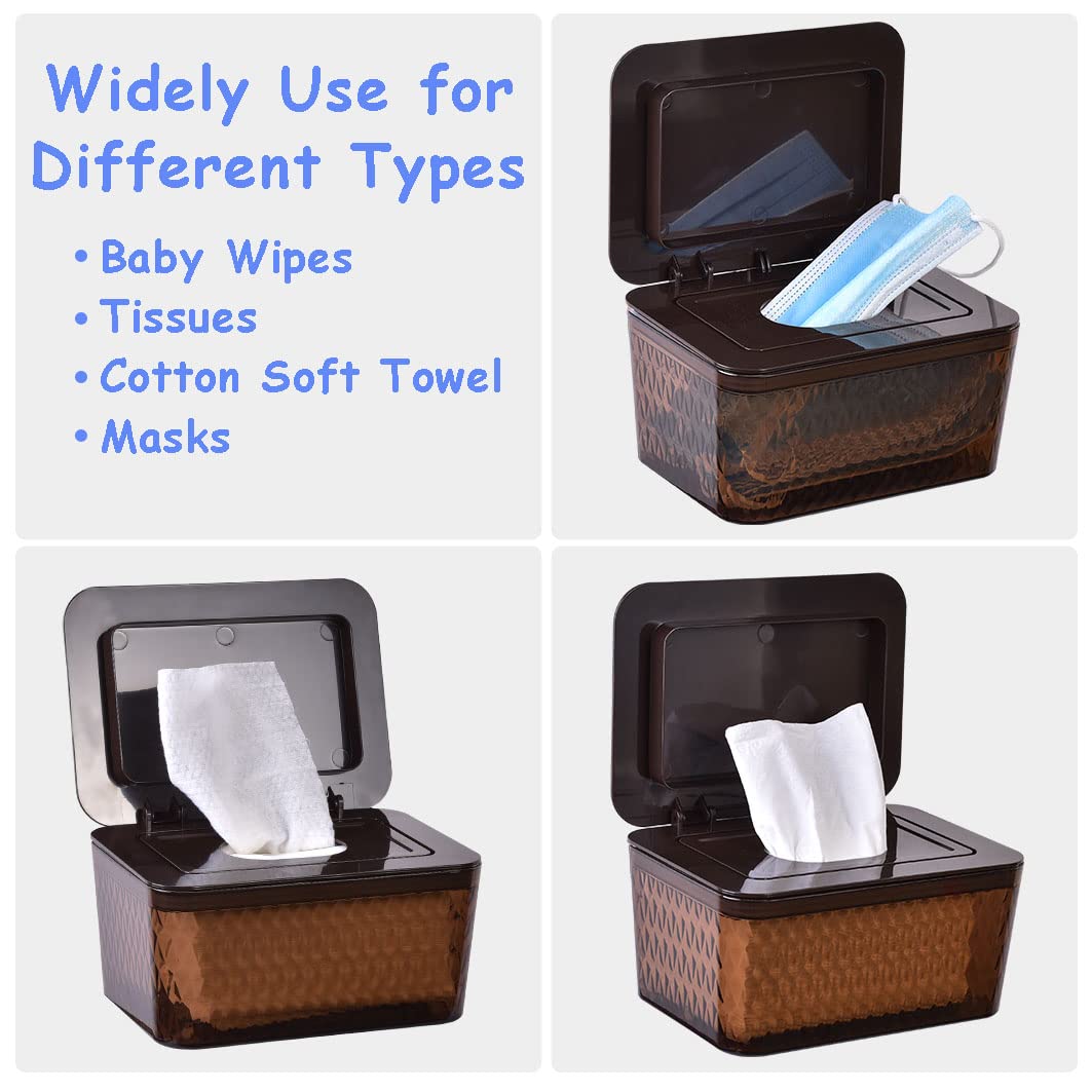 Umtiti Wipes Dispenser & Wipes Pouch/Tissue Bag, Wipes/Tissue Case with Moisture Seal Secure Lid, Non-Slip Rubber Feet & Sealing Design Keeps Wipes Fresh, Dustproof Wipes Container(2BN+2Panda)