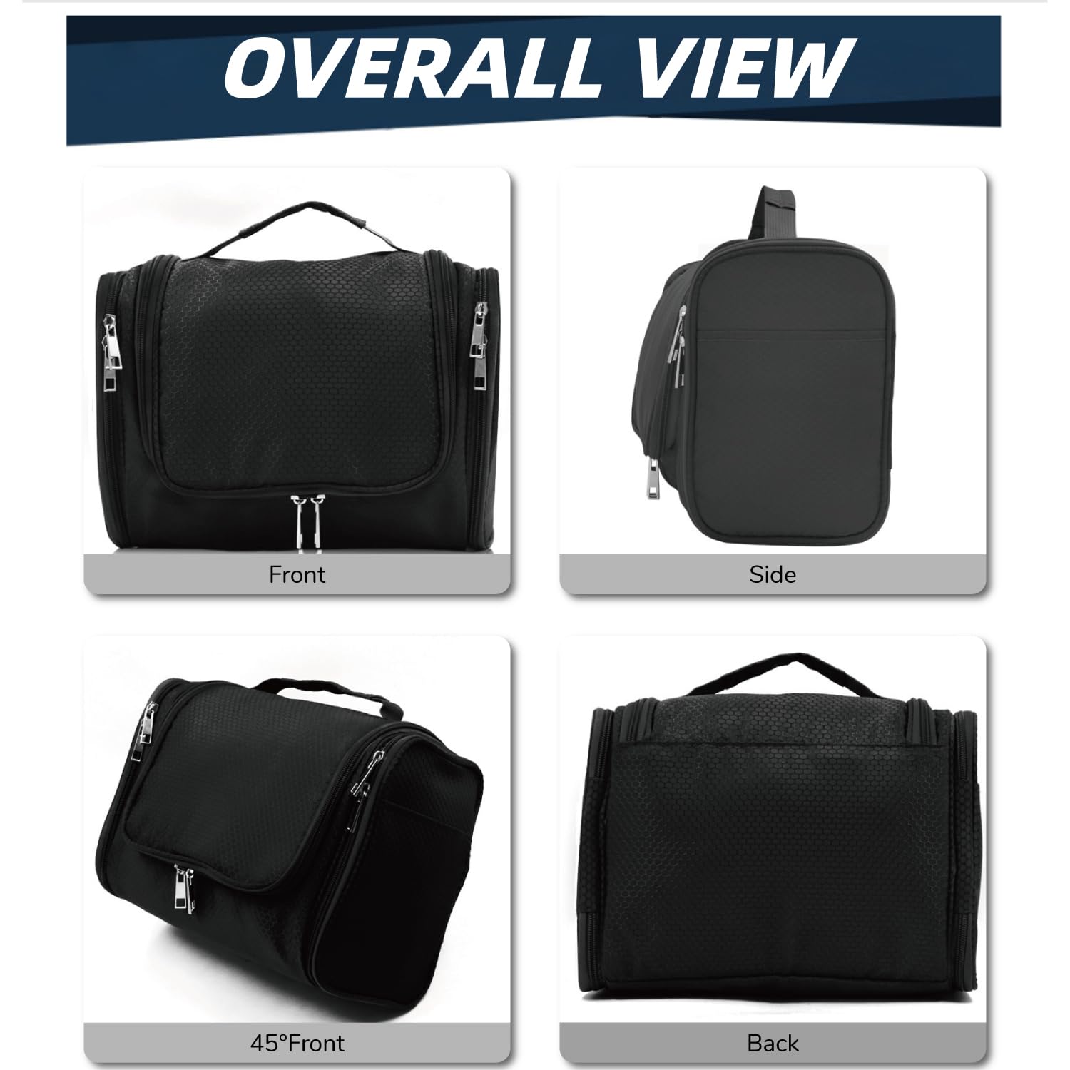 Buruis Large Capacity Toiletry Bag for Women and Men, Hanging Toiletry Organizer Cosmetics Makeup Bag, Water-resistant Dopp kit Shaving Bag for Full Sized Toiletries, Travel Essentials (Black)