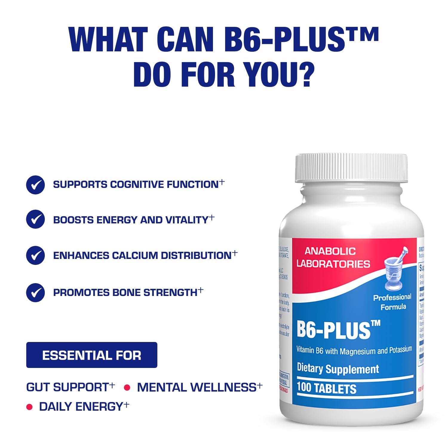 Calcium Magnesium B6 Supplement - Clinically Formulated Vitamin B6 50mg Complex for Energy Metabolism Krebs Cycle Heart Bone and Nerve Support with B1 B2 Niacin and Potassium (100 Servings)