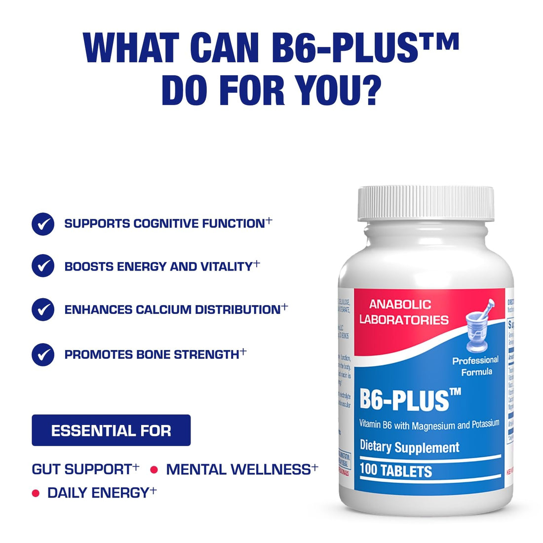 Calcium Magnesium B6 Supplement - Clinically Formulated Vitamin B6 50mg Complex for Energy Metabolism Krebs Cycle Heart Bone and Nerve Support with B1 B2 Niacin and Potassium (100 Servings)