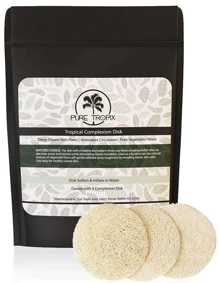 Pure Tropix Face & Body Exfoliating Scrub Set | Gentle Plant-Based Facial Cleansing Brush | Deep Cleansing Brush | Loofah Discs for Healthy and Radiant Skin | Organic Loofah for Men & Women (3 Pack)