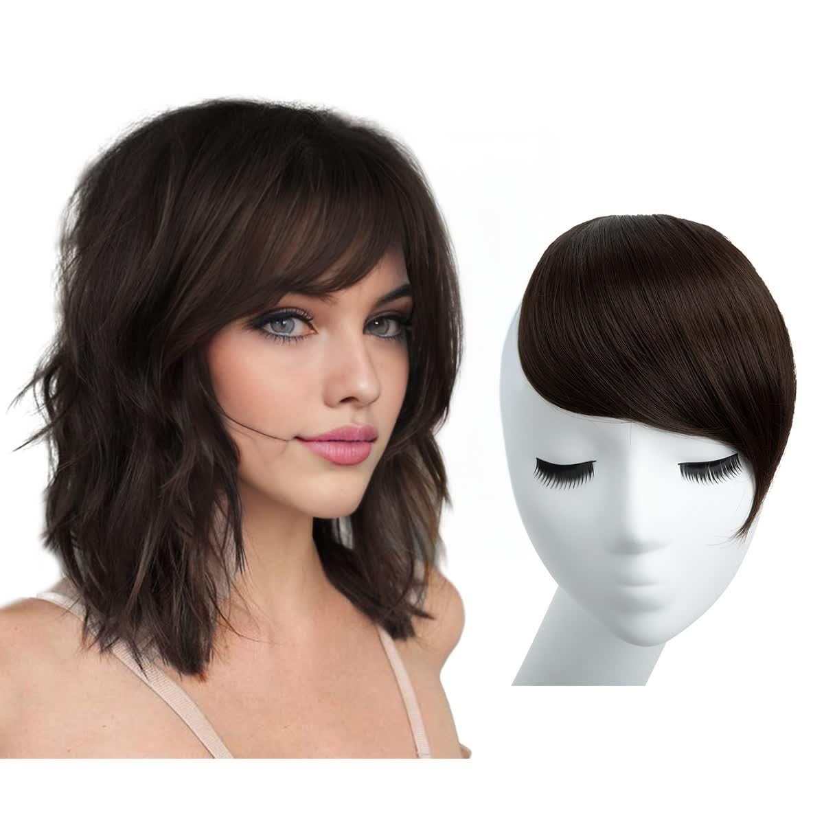6# medium brown : SARLA Synthetic Bang Hairpieces Clip In Side Swept Bangs Extension B2 (6# medium brown)