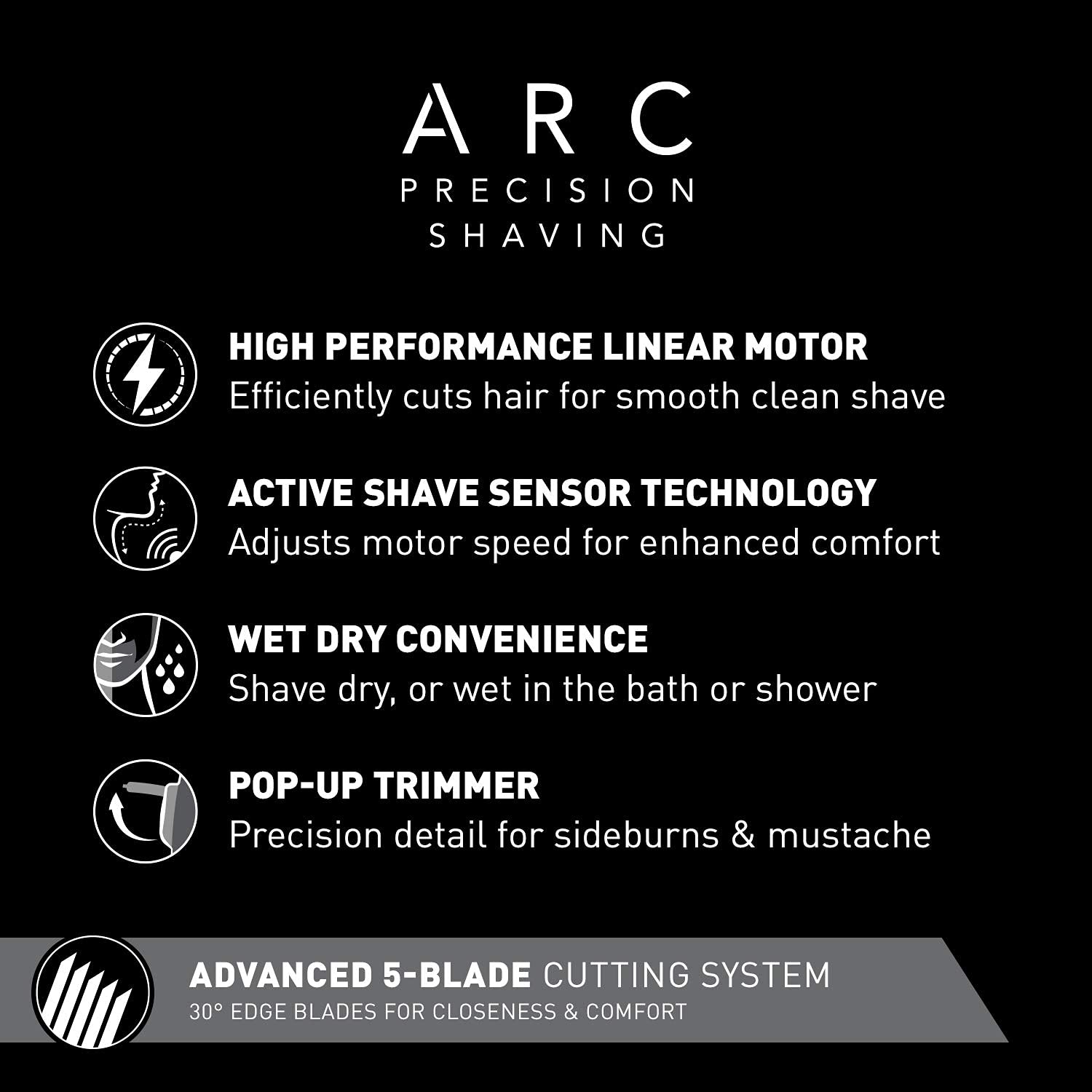 Panasonic Arc5 Electric Razor, Men's 5-Blade Cordless with Shave Sensor Technology and Wet/Dry Convenience, ES-LV65-S