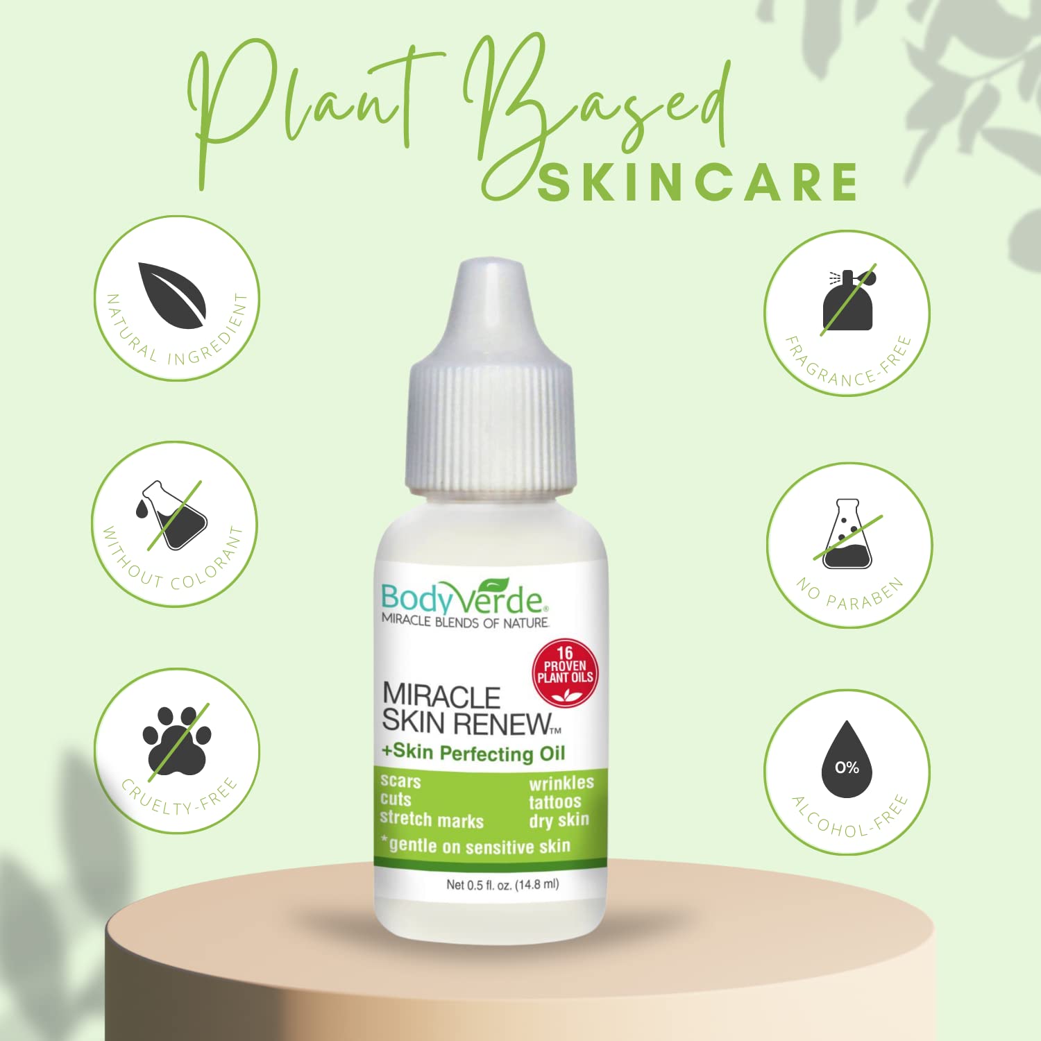 BodyVerde Miracle Skin Renewal Natural Skin Care Product, Skin Repair for Children and Adults, Healing Jojoba Oil and Coconut Oil Serum, Skin Perfecting Oil, 16 Proven Plant Oils, 0.5-Ounce