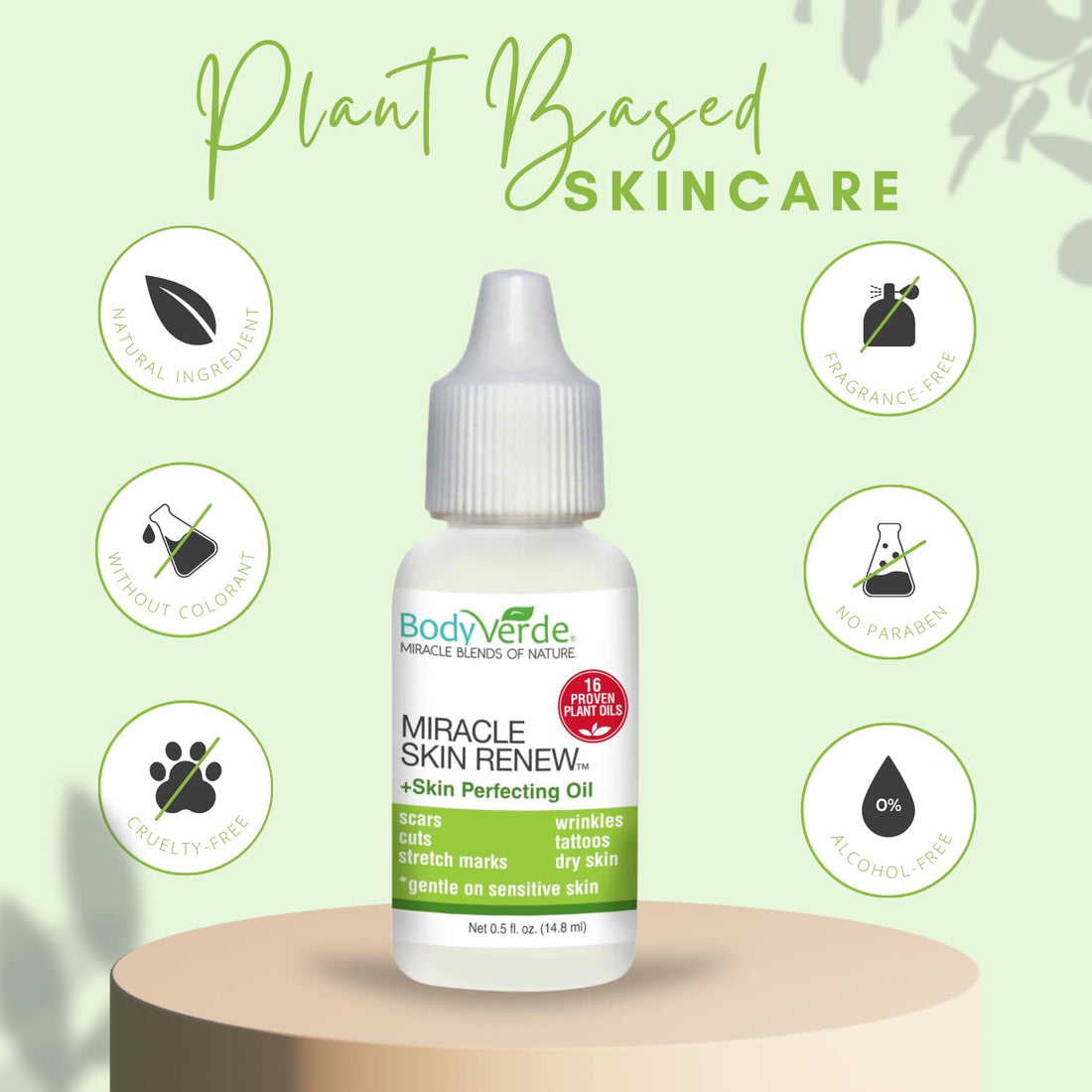 BodyVerde Miracle Skin Renewal Natural Skin Care Product, Skin Repair for Children and Adults, Healing Jojoba Oil and Coconut Oil Serum, Skin Perfecting Oil, 16 Proven Plant Oils, 0.5-Ounce