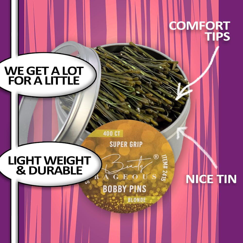Beauty Rageous Super Grip Blonde Bob Pins - 400 Ct - Handy Reusable Tin