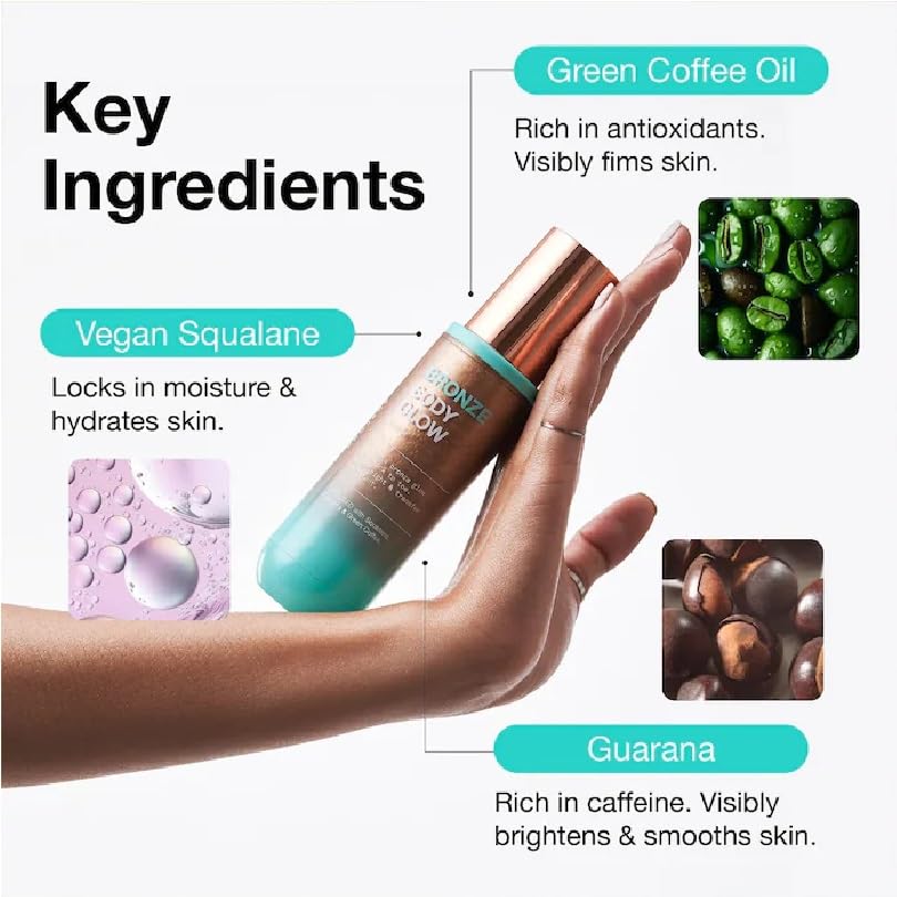 NAPH iNNBEAUTY PROJECT Bronze Body Glow Transfer-Resistant Luminous Body Oil with Guarana & Green Coffee (2.7 oz/ 80 ml) + Bonus Acne Patch (36 Pieces)