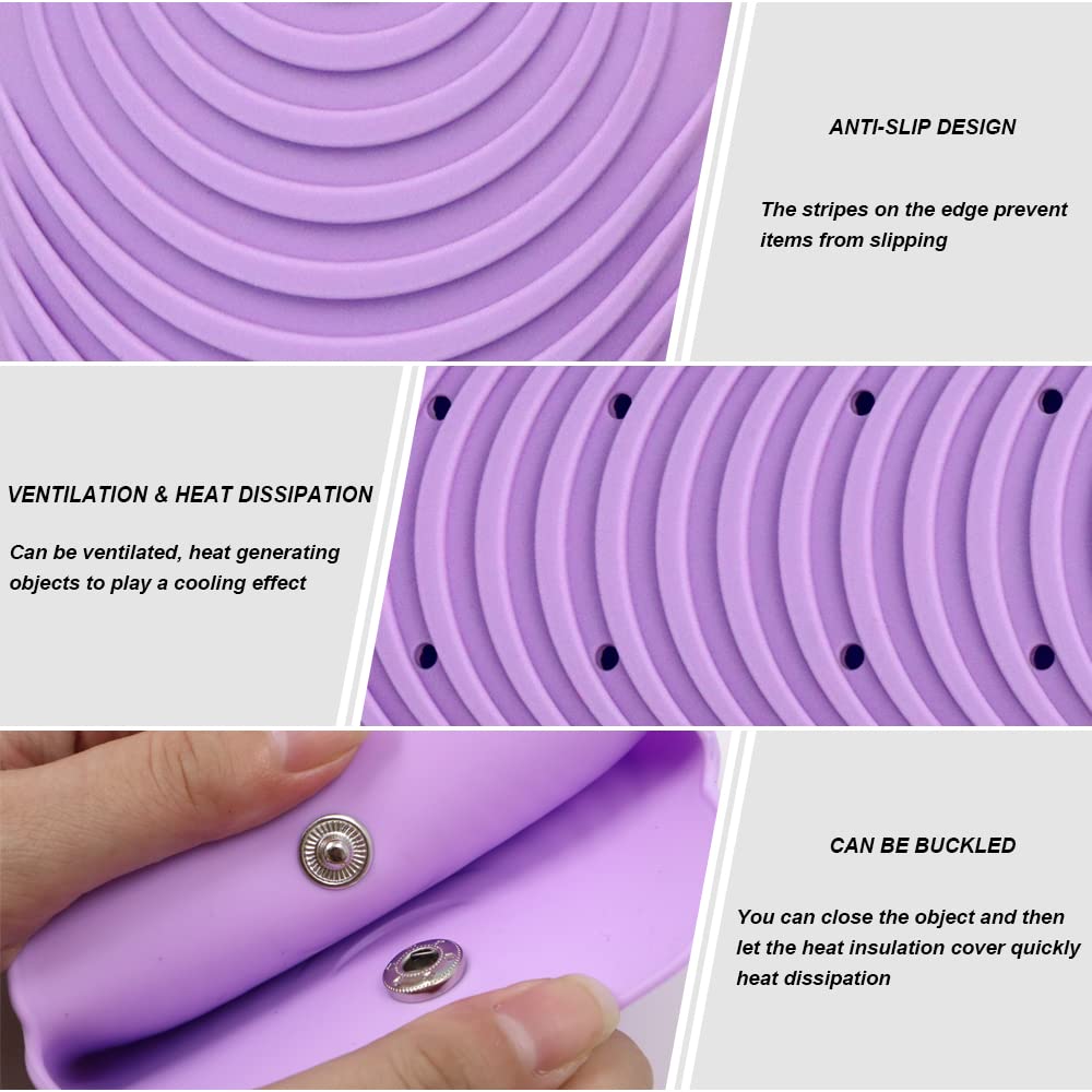 Heat Resistant Silicone Mat Pouch for Hair Straightener, Non-Slip Travel Pad Cover for Curling & Flat Iron, Portable Styling Heat Mat Holder for Curler Wand and Hot Waver (Purple)