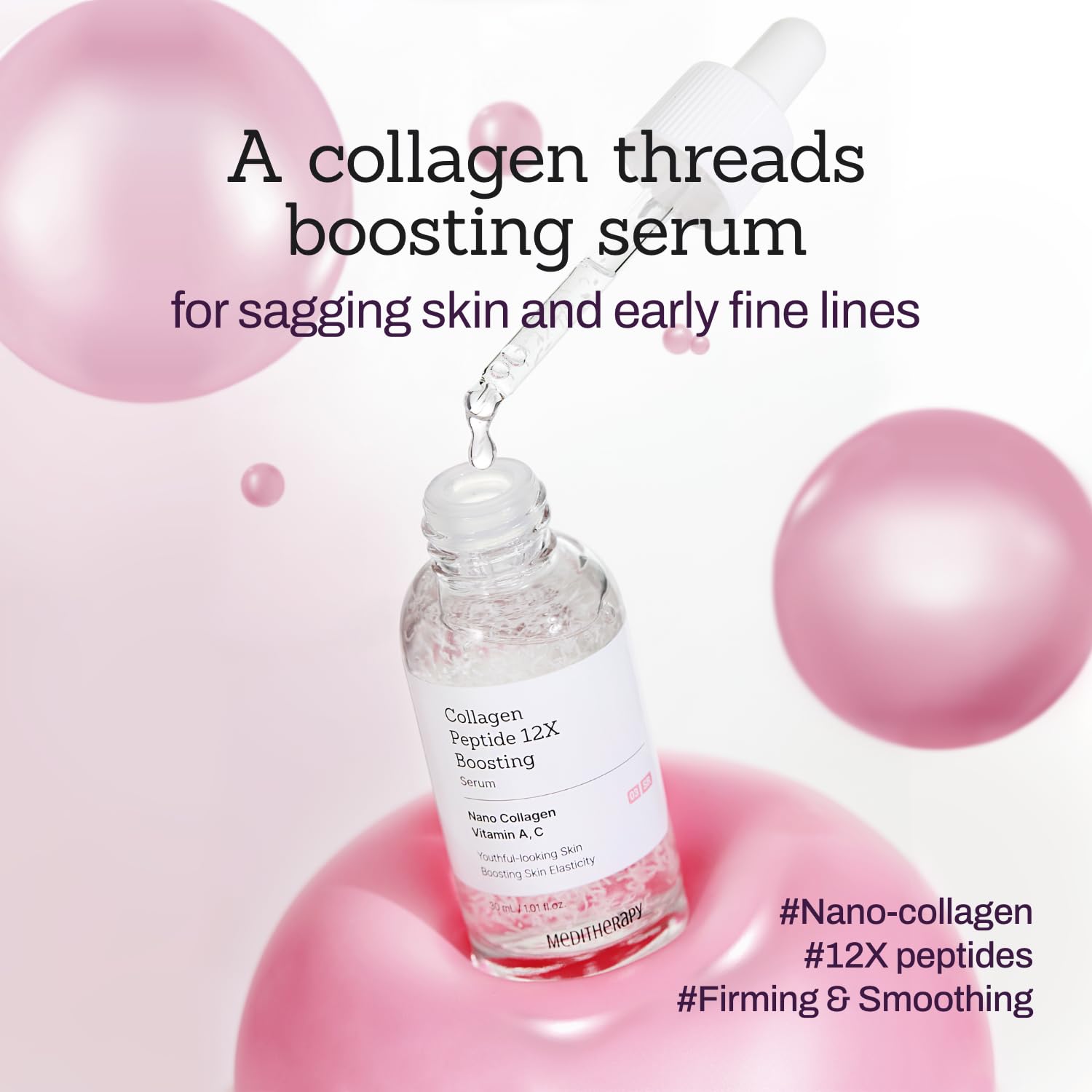 Collagen Peptide 12X Boosting Serum, Enhances Skin Elasticity & Reduces Deep Wrinkles, Promotes Collagen Production for Firm and Youthful Skin, Korean Skincare, 1.01 fl.oz