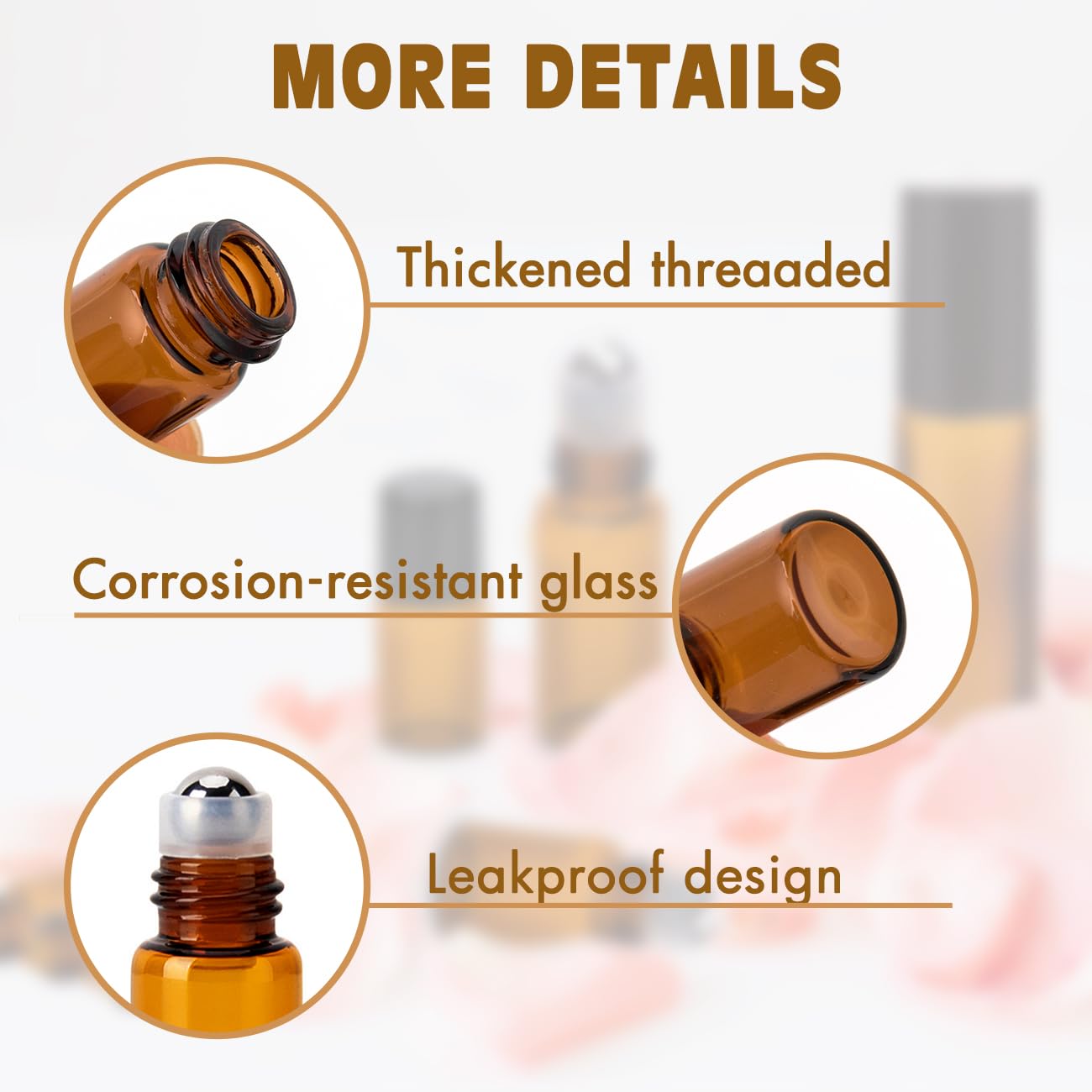 3-24Pcs-Bw: Zejia 3Ml Roller Bottles 24Pack Amber Thick Glass Essential Oil Roller Bottles Stainless Steel Roller Ball With 2 Droppers