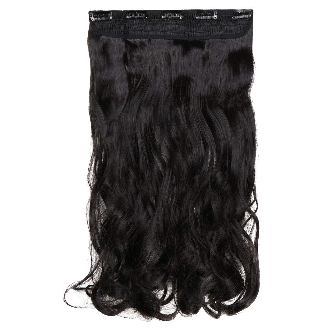 S-noilite US Longest 27/29/30 Hairpiece 3/4 Full Head One Piece 5 Clips Clip In Hair Extension Super Long Elegant Dress Ready For Christmas Ideal Gift (29-Curly, natural black)