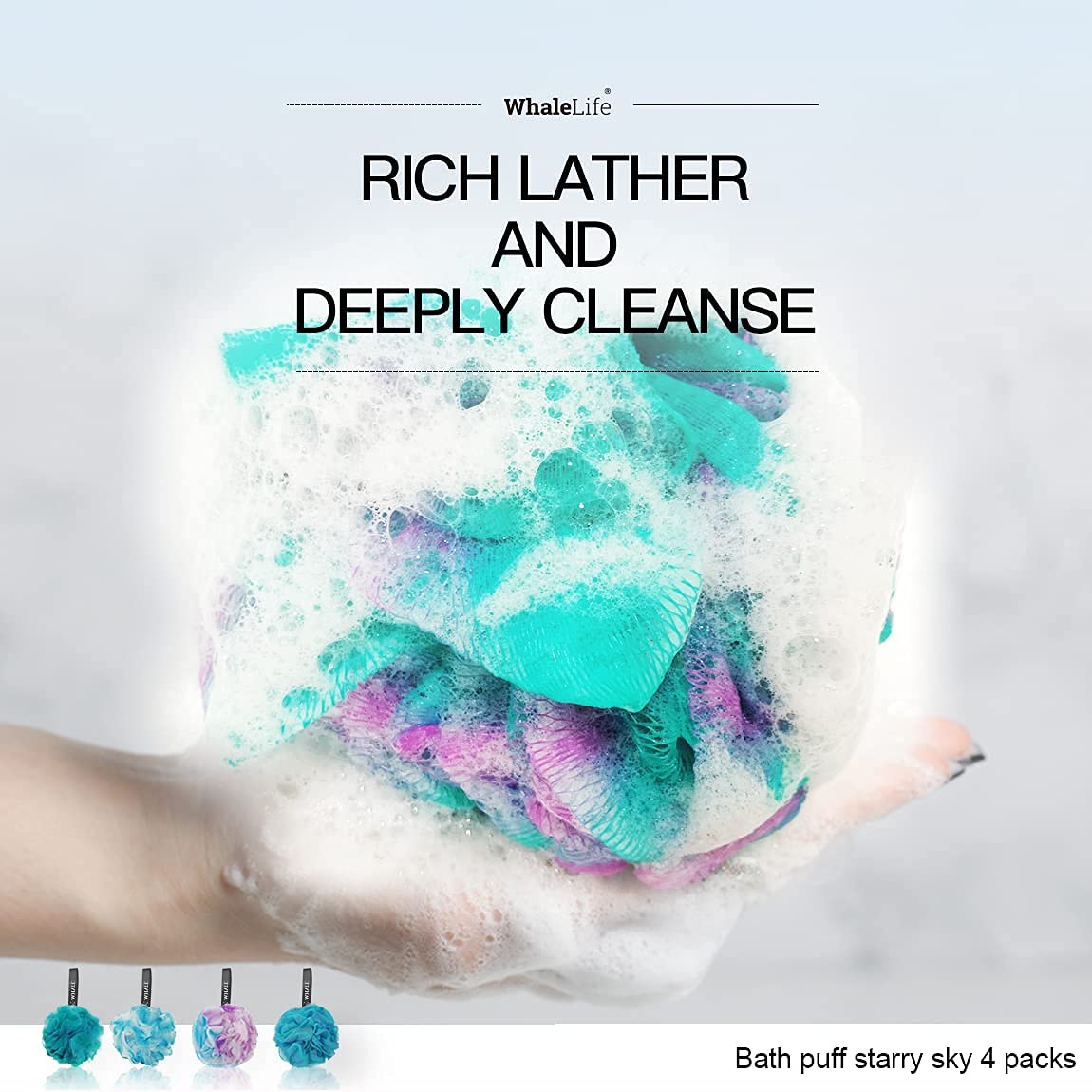 Loofah Sponge Bath Sponge for Women Men 4 Pack (Blue Conbine)