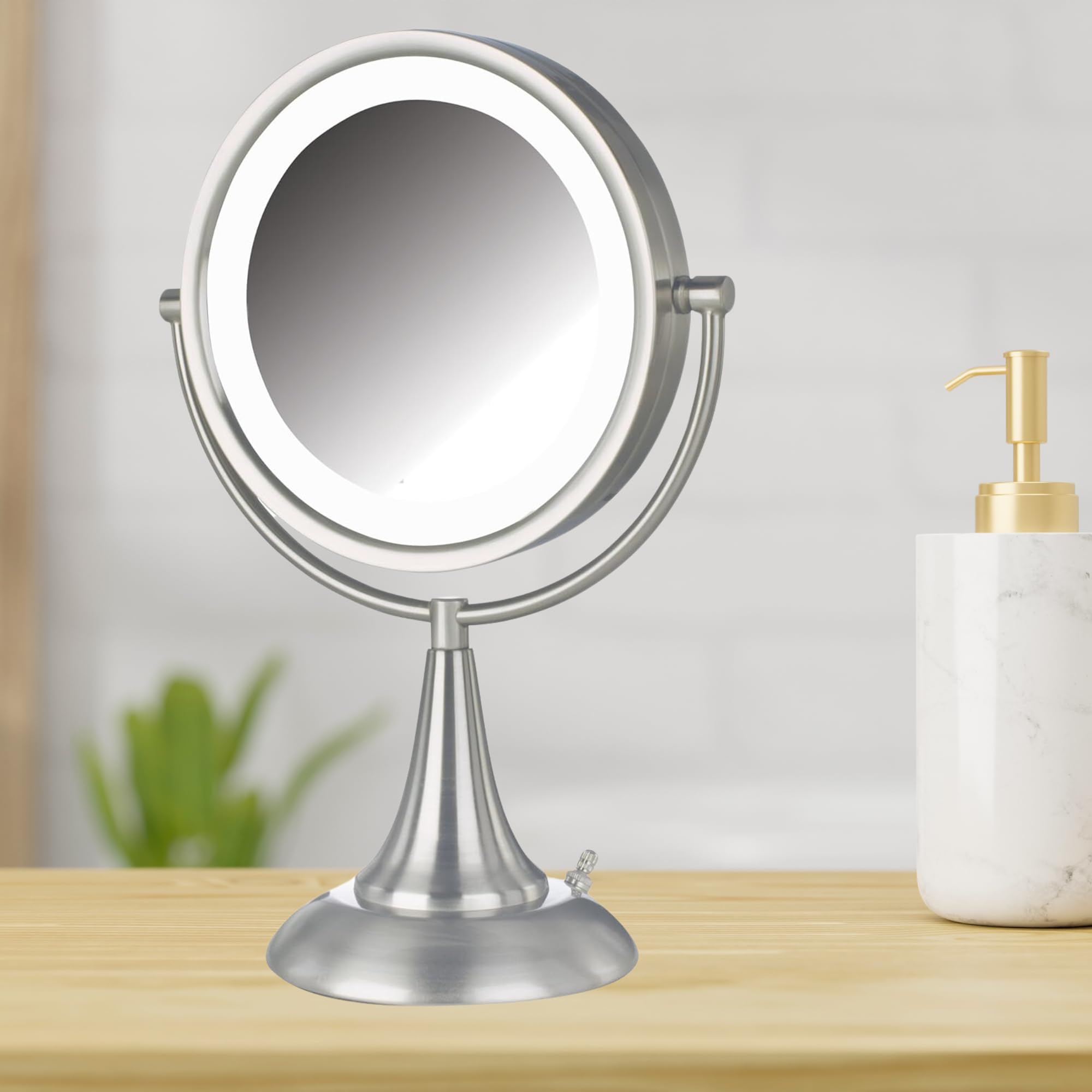 Jerdon HL8510NL 8.5-Inch Tabletop Two-Sided Swivel LED Lighted Vanity Mirror with 8x Magnification, Nickel Finish