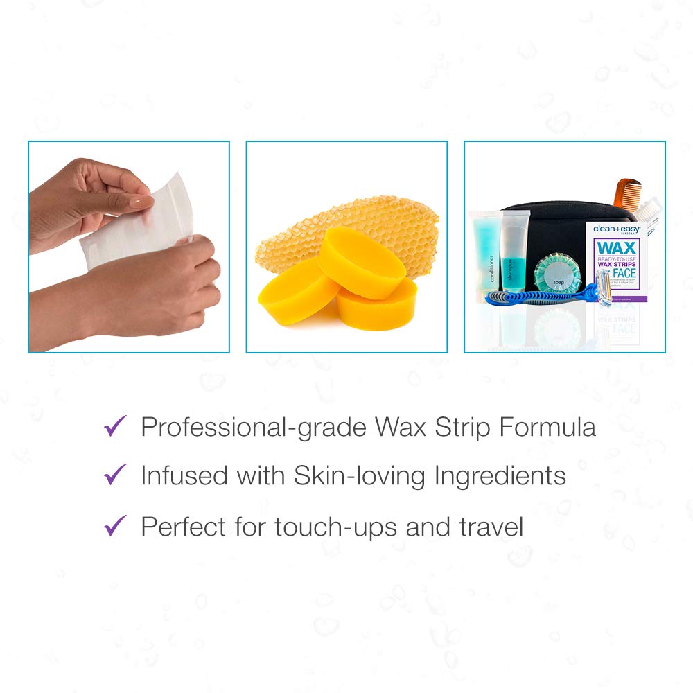 Clean + Easy Ready- To- Use Wax Strips For Facial Waxing, No Heating Required, Great For Unsightly Hair Removal Touch-Ups, 12 Ct.