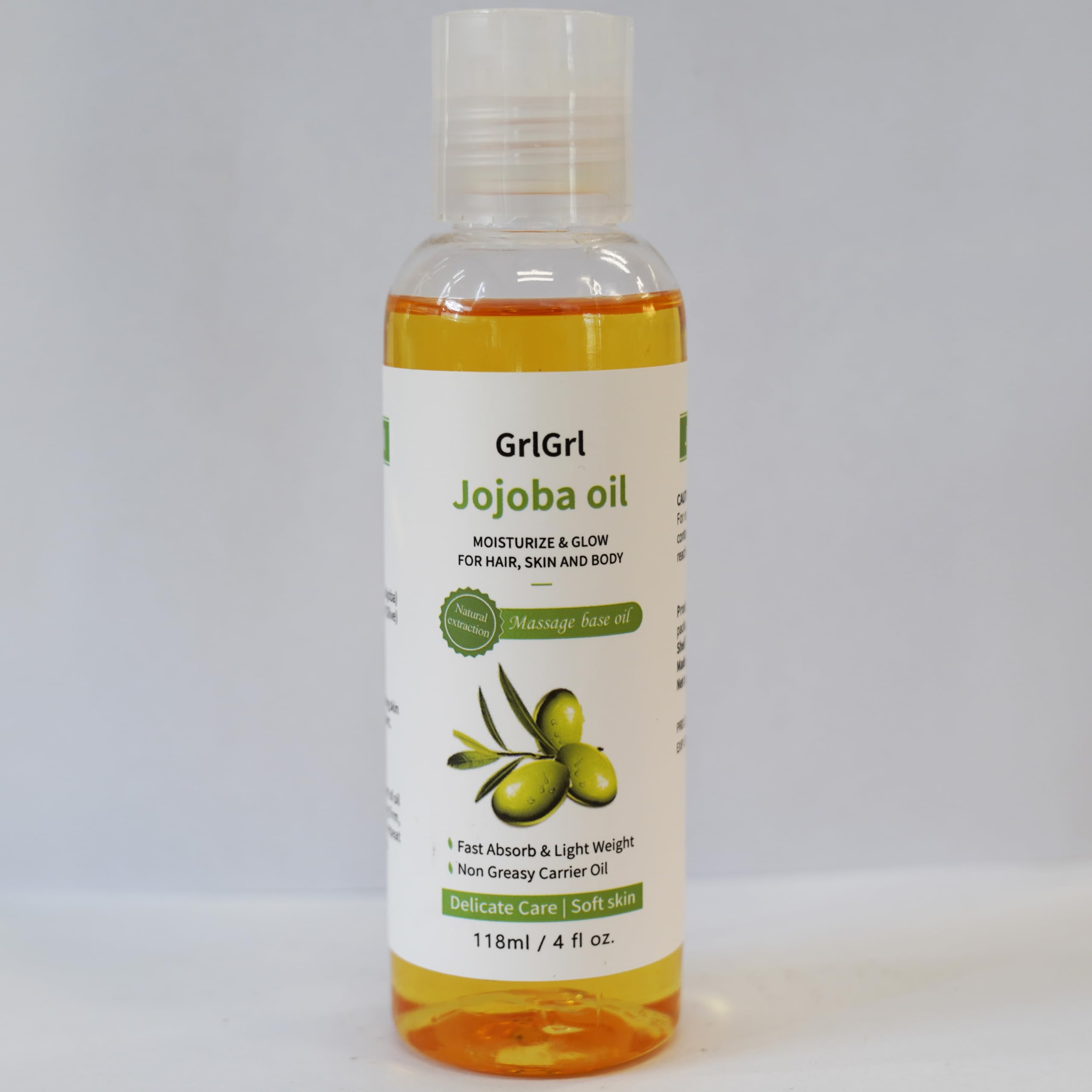 GrlGrl Jojoba Oil Organic, 118ML – Moisturize & Glow for Hair, Skin, and Body – Pure Cold Pressed Natural, Fast Absorb & Non-Greasy