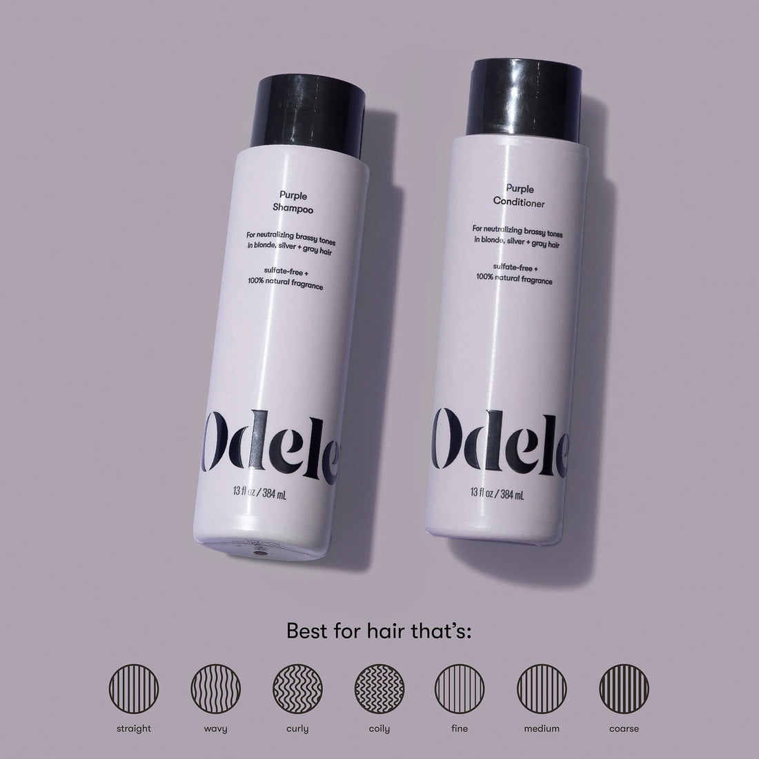 Odele Sulfate-Free Purple Shampoo & Conditioner Set for Neutralizing Brassy Tones in Blonde, Silver + Gray Hair, 13 Fl Oz Each (2-Pack)