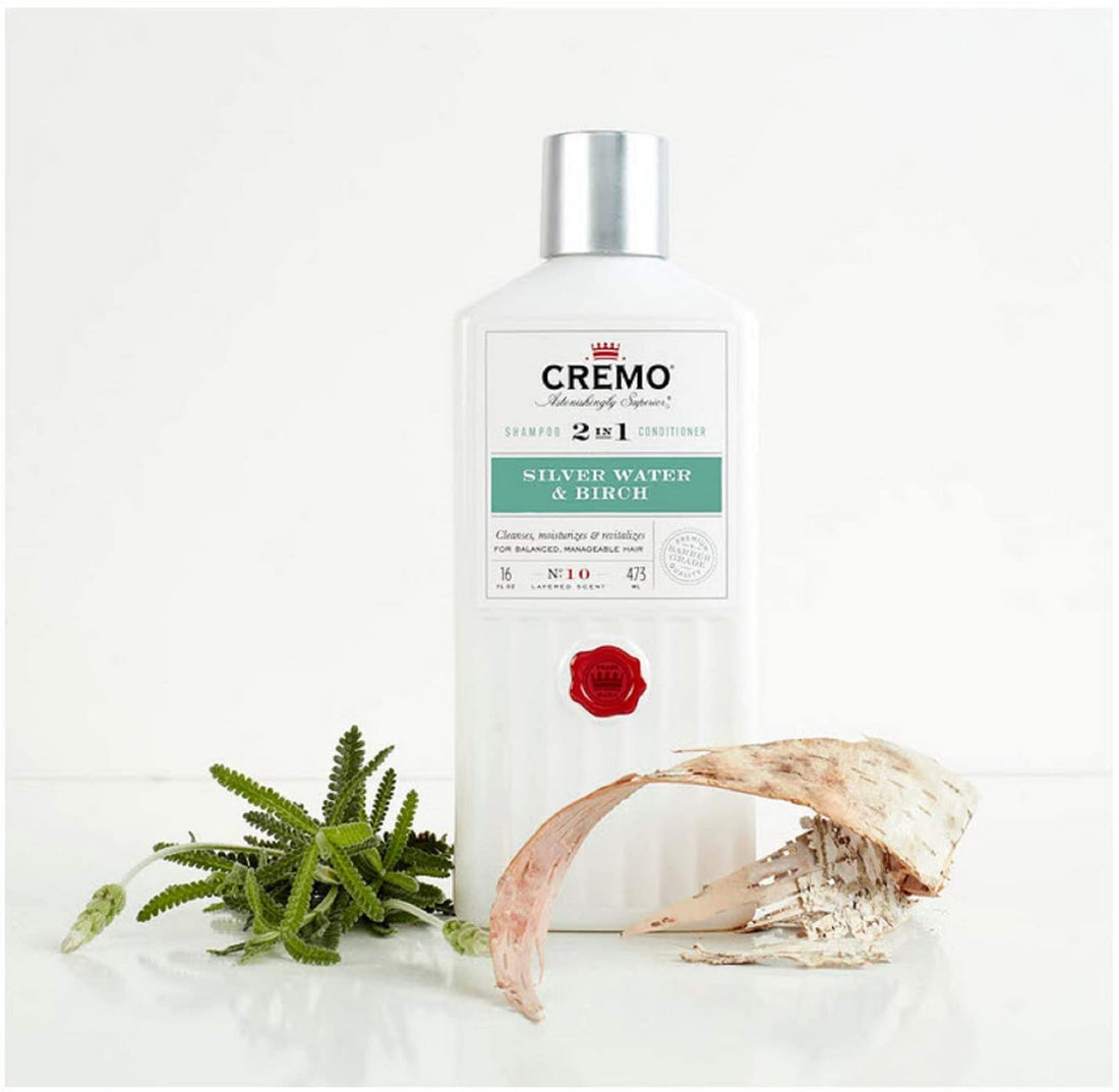 Cremo Barber Grade Silver Water & Birch 2-in-1 Shampoo & Conditioner, 16 Oz (2-Pack)
