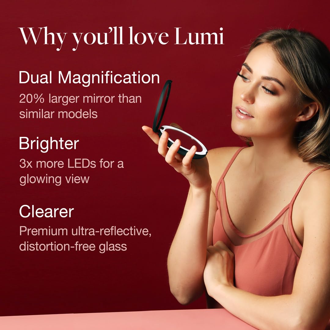 Fancii LED Lighted Travel Makeup Mirror, 1x/10x Magnification - Daylight LED, Compact, Portable, Large 5 Wide Illuminated Folding Mirror (Lumi) Rose Gold