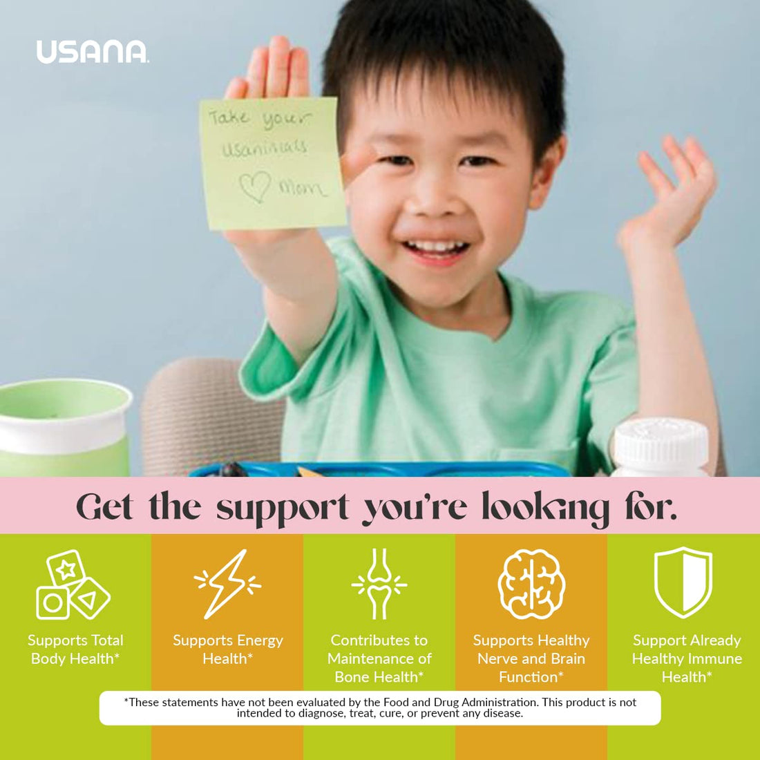 USANA Usanimals Multivitamin for Kids - Daily Chewable Tablets with Vitamins A, C, D, E, B6, B12, Zinc, Iron - Supports Immune, Bone & Brain Health - Essential Nutrients for Ages 2-12 - 56 Tablets