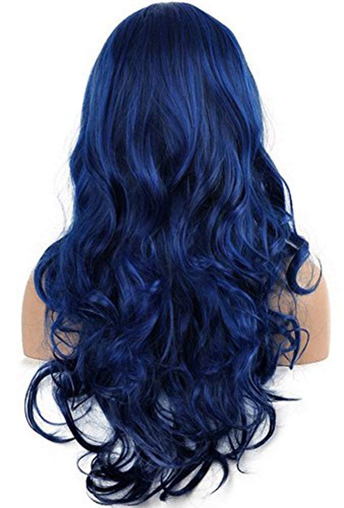 Kaneles Long Curly Wavy Blue Wigs for Women Ultra Soft Heat Resistant Fiber Party Cosplay Accessories (Blue)
