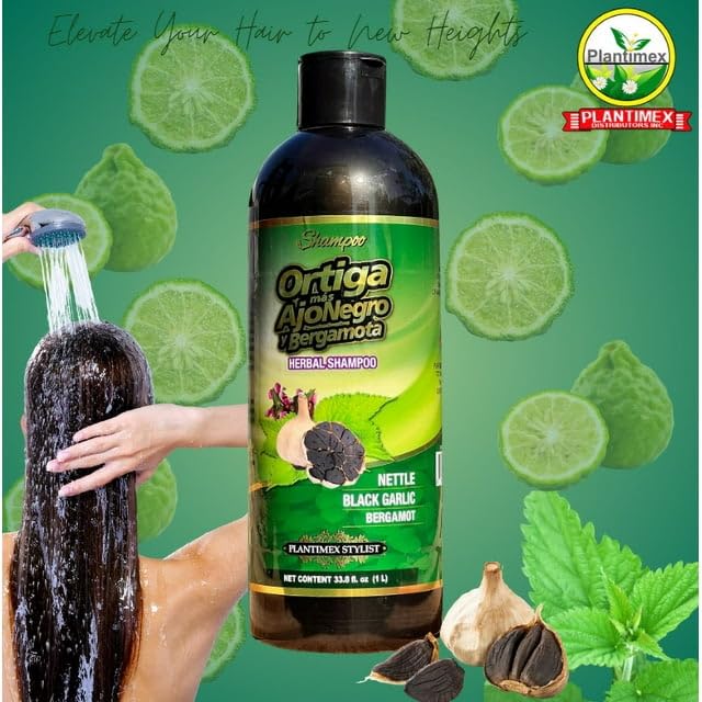 Plantimex Shampoo Ortiga Ajo Negro y bergamota 33.8 FL OZ (1LT) herbal shampoo BERGAMOT