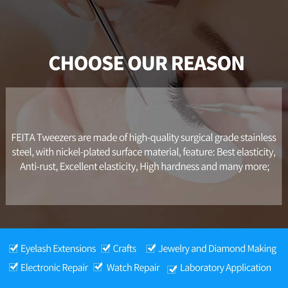 FEITA 2PCS Stainless Steel Tweezers Precision Hand Tool Tweezers for Ingrown Hairs, Eyebrow Hairs, Facial Hairs, and Splinters,Jewelry-making,Hobbies(ST-11&12)