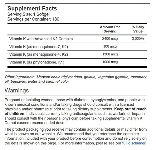 Vitacost Ultra Vitamin K with Advanced K2 Complex -- 180 Softgels by Vitacost Brand