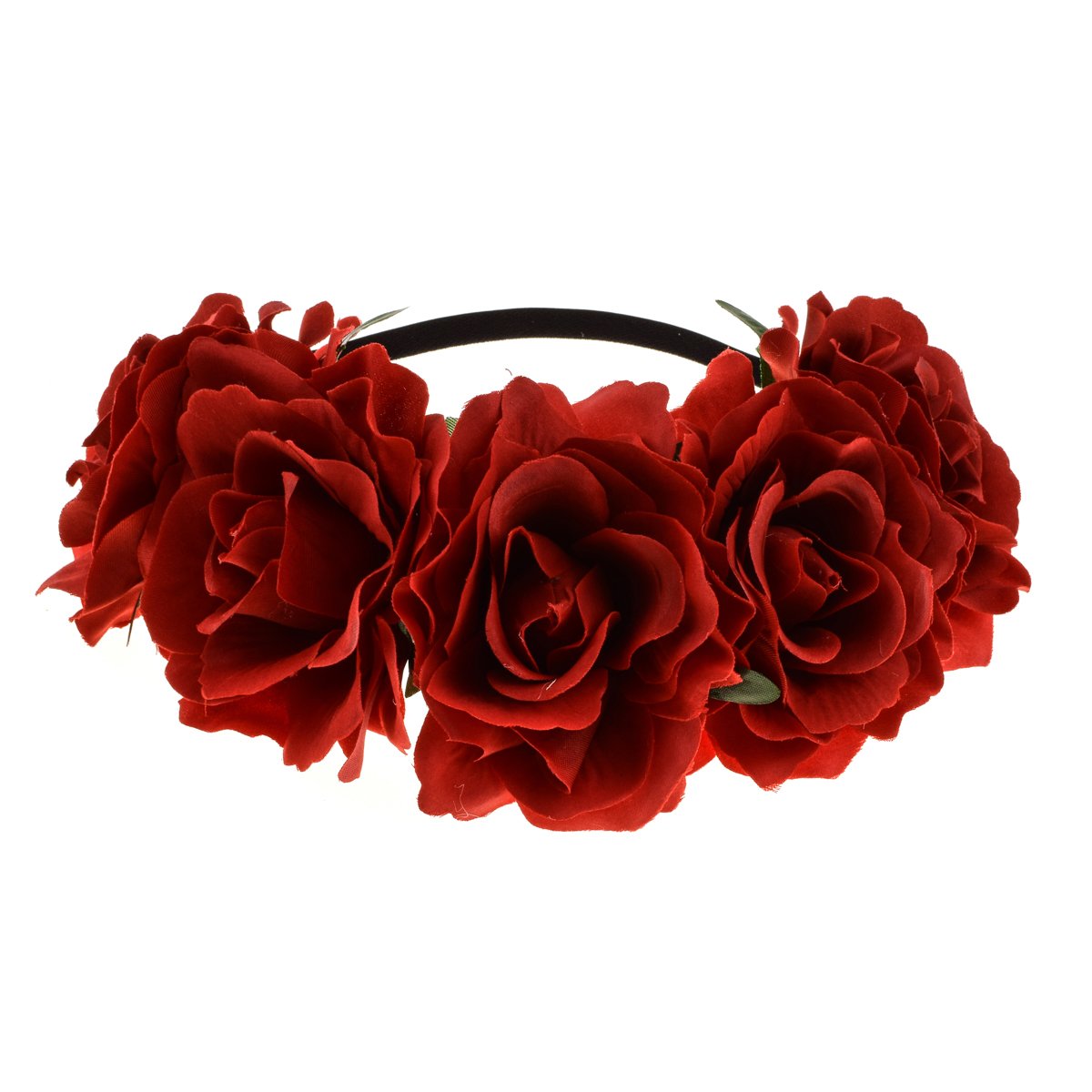 June Bloomy Rose Floral Crown Garland Flower Headband Headpiece for Wedding Festival, Black Yellow Red, One Size