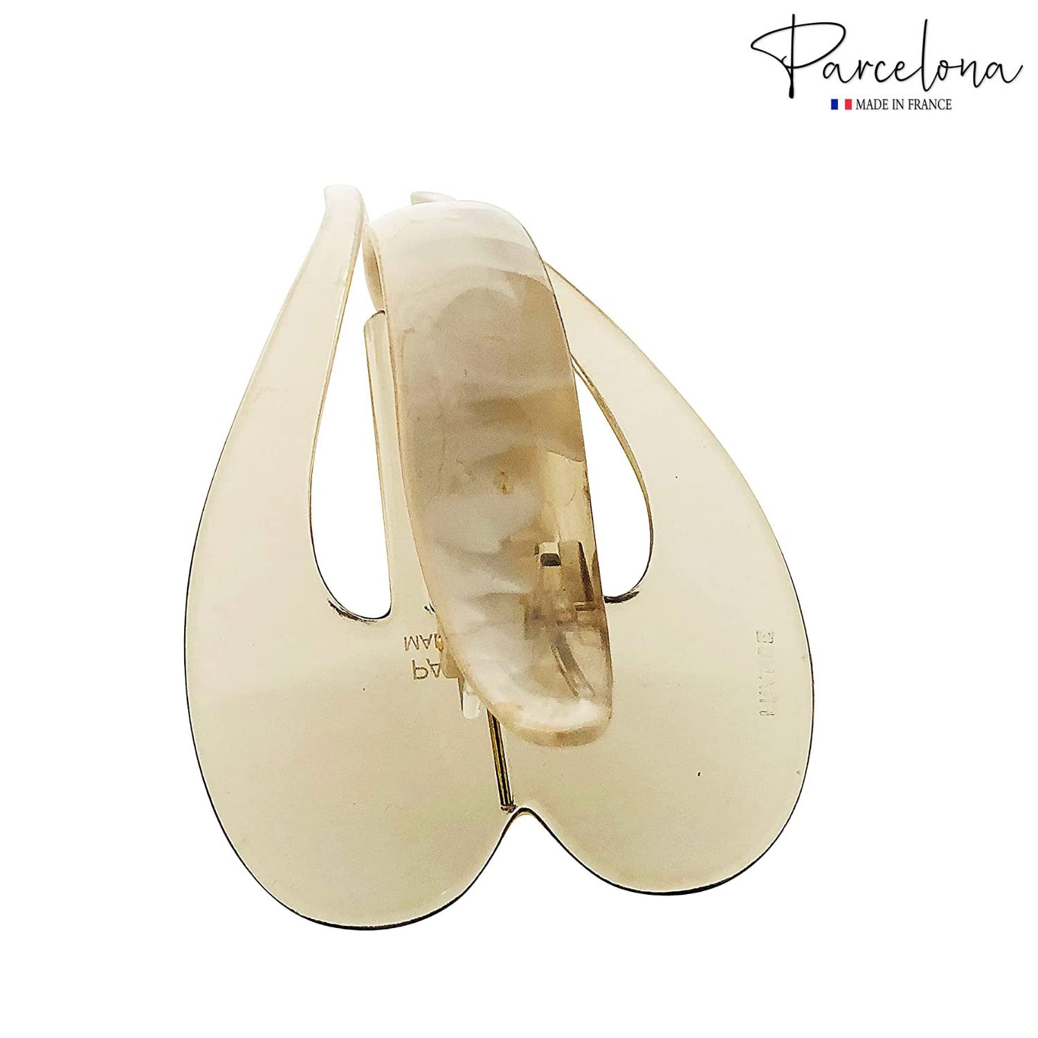 Parcelona French Pelican Ivory Cream Celluloid Acetate 5 Inch Salon Hinge Hair Claw Clip Slide in Secure Grip Clamp Clutcher for Fine and Long Hair