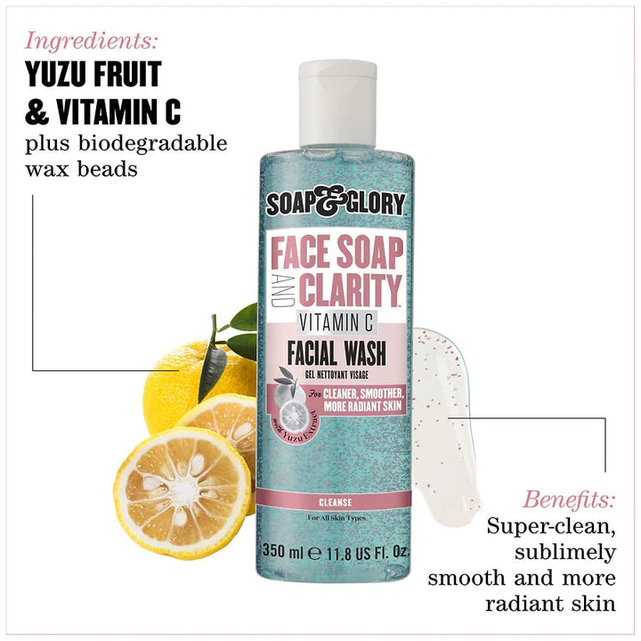 Soap & Glory Gentle Exfoliating Face Wash & Vitamin C Cleanser - 3-in-1 Exfoliator, Makeup Remover & Hydrating Facial Cleanser for Clean, Smooth & Radiant Skin for All Skin Types (350ml)