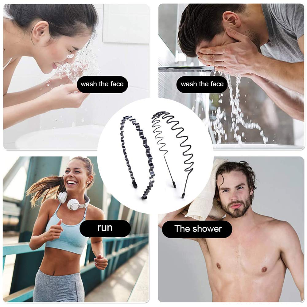 WoLover Band Fashion Metal Multi-Use Spring Wavy Hoop Hair Bands for Men and Women for Sports, Outdoor, Yoga (Black )