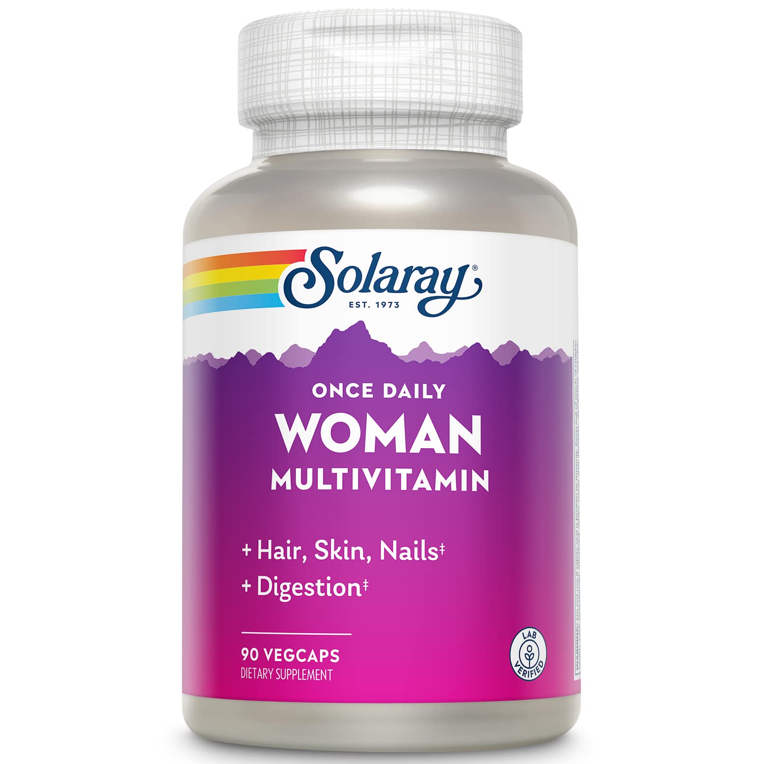 Solaray Once Daily Woman Multivitamin with Iron, Womens Multivitamin with Hair, Skin & Nails Blend, Enzyme Blend & Whole Food Base, Healthy Energy, Immune & Digestion Support, 90 Servings, 90 VegCaps