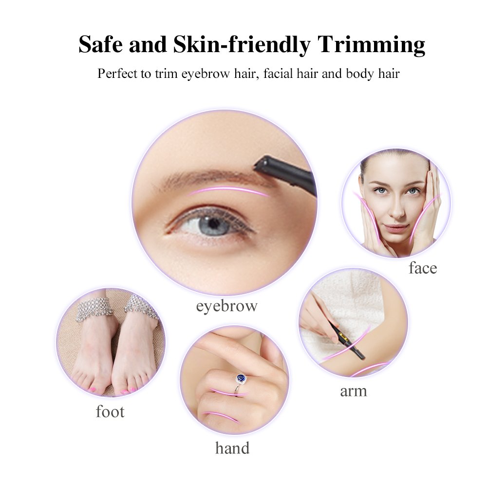 TOUCHBeauty Portable Eyebrow Trimmer for Women Metal Cover Battery Powered Mini Electric Hair Shaver Black