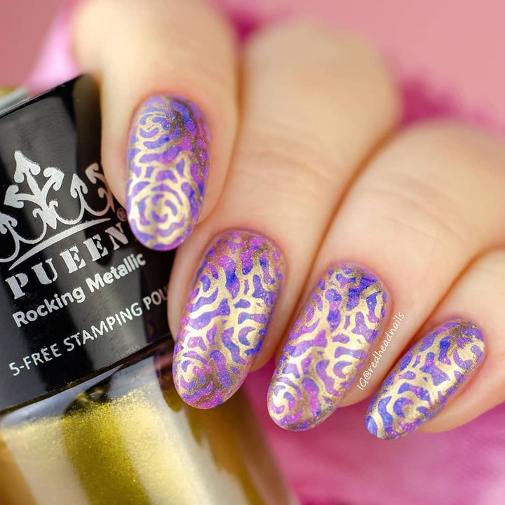 PUEEN Rocking Metallic Nail Art Stamping Polish Most Wanted Color Collection - (601 - Silver Dust + 603 - Golden Delicious) 12ml Each - BH000871